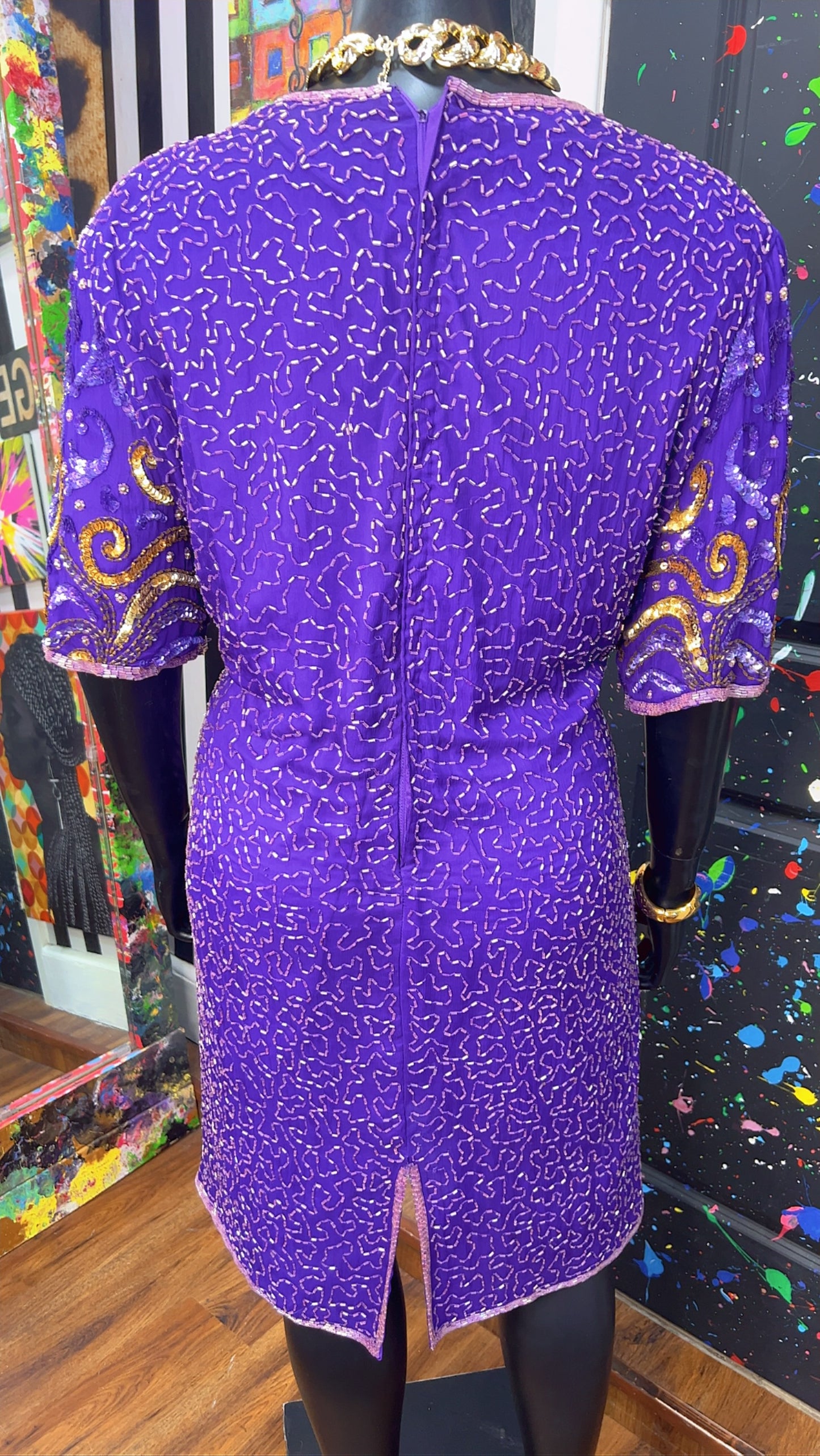 Vintage Purple & Gold Sequin Dress (20)