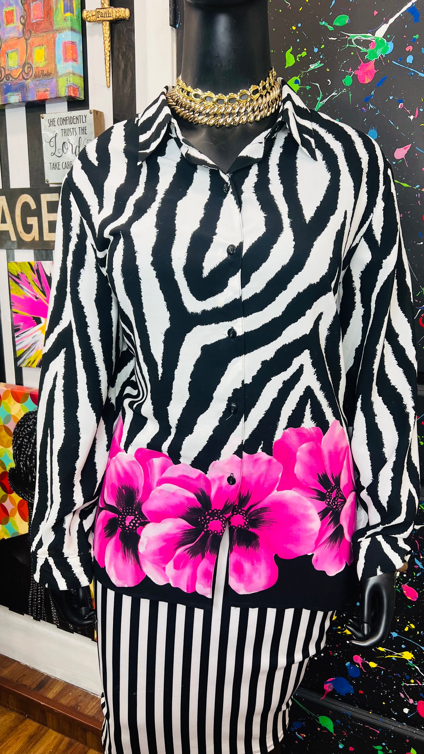 Vintage Floral & Zebra Blouse (22W)
