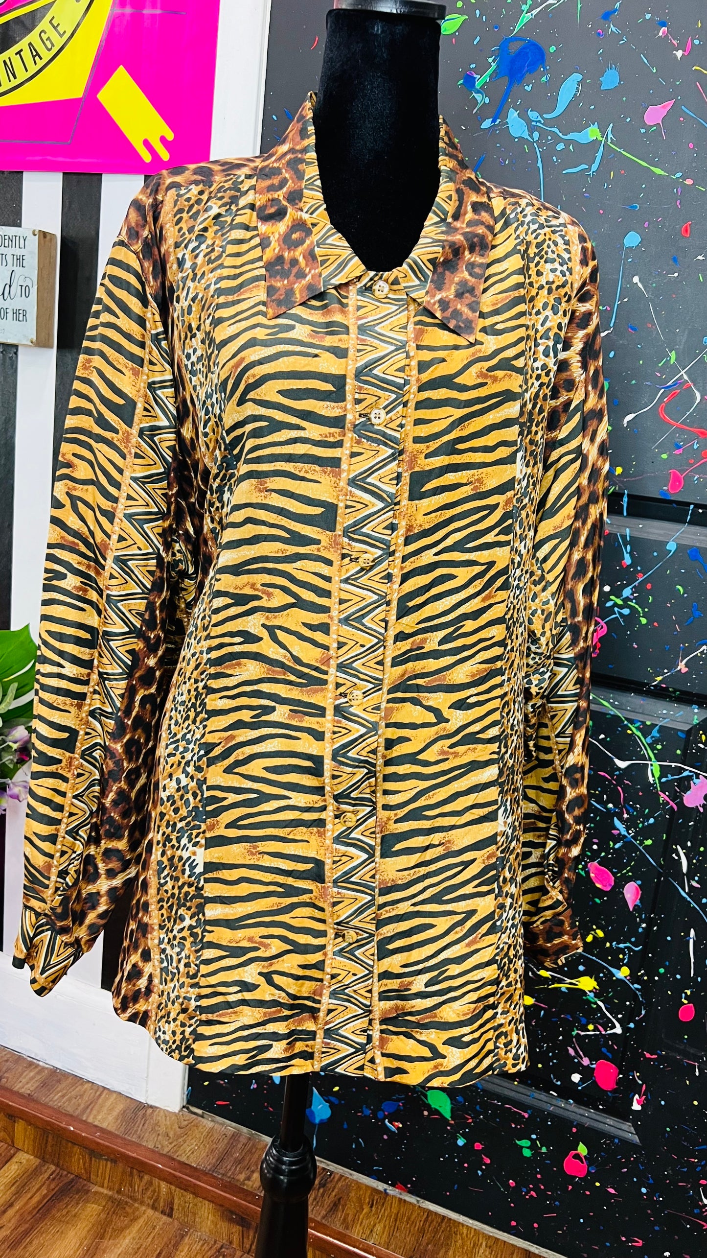 Vintage Animal Print Silk Blouse