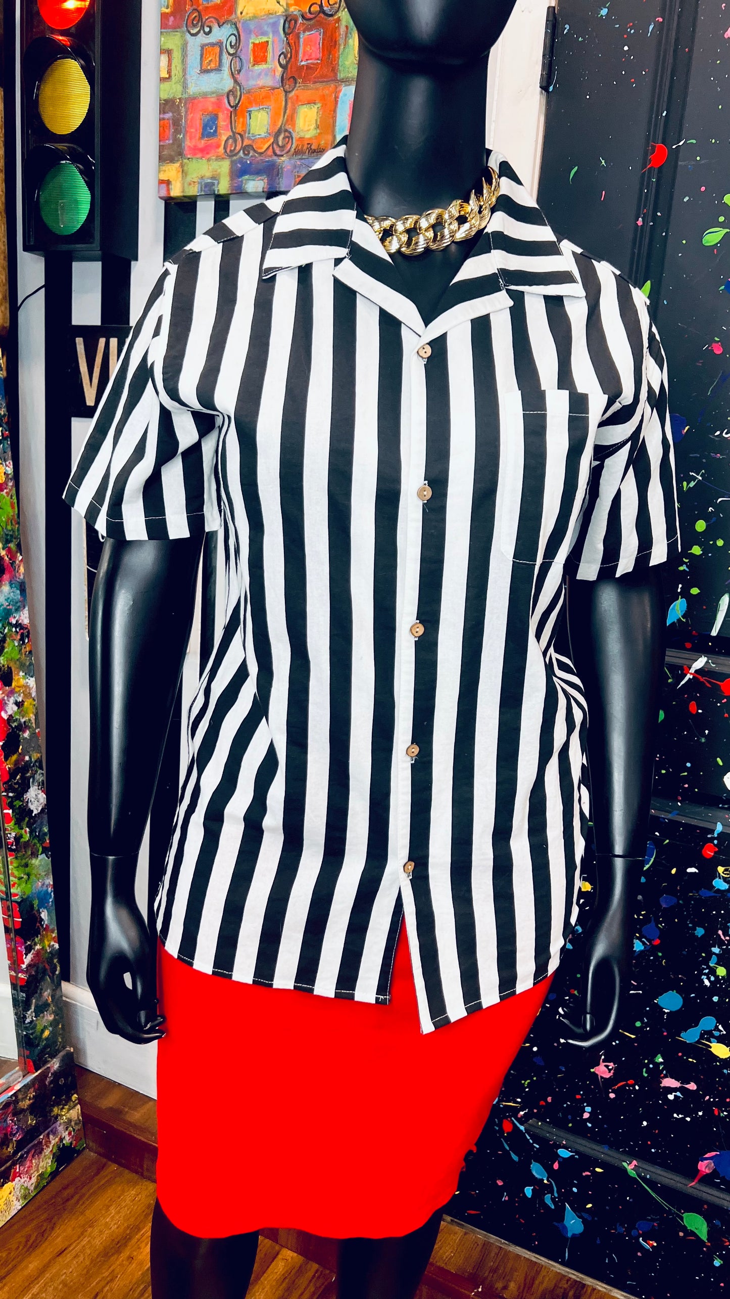 Plus Size Black & White Striped Cotton Blouse (16)