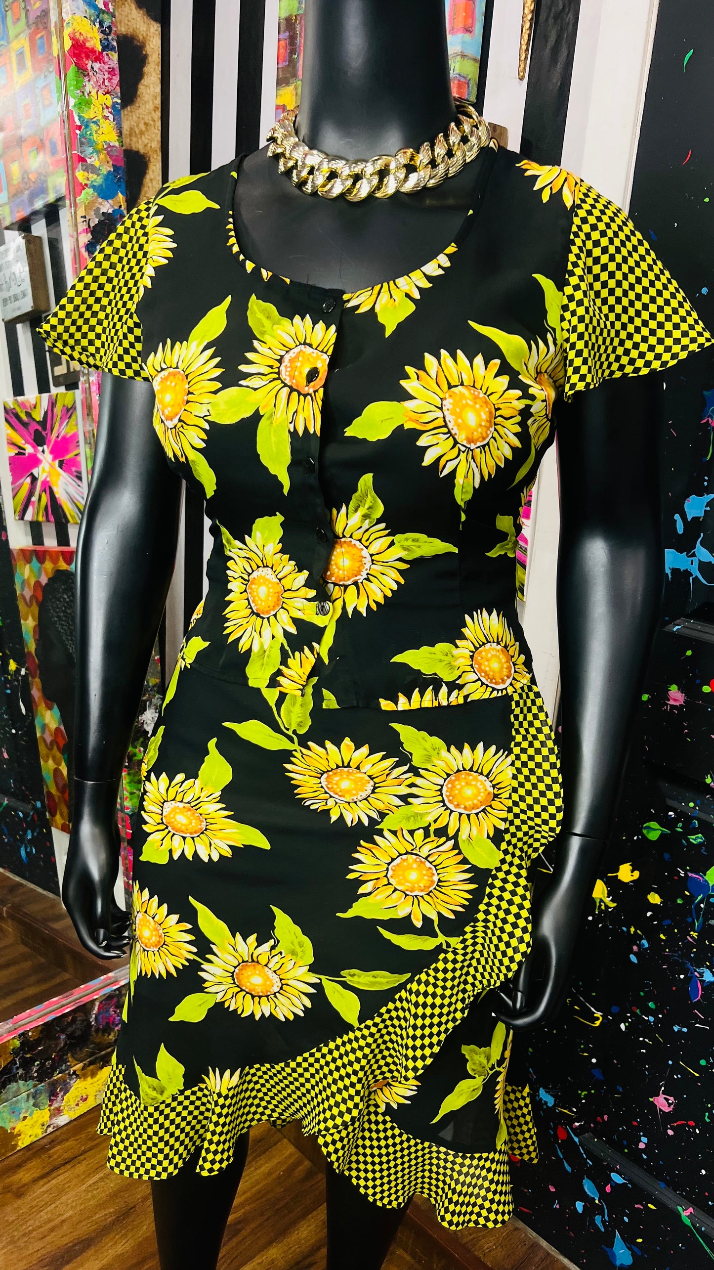 Vintage Semi Sheer Sunflower Skirt Set (14)