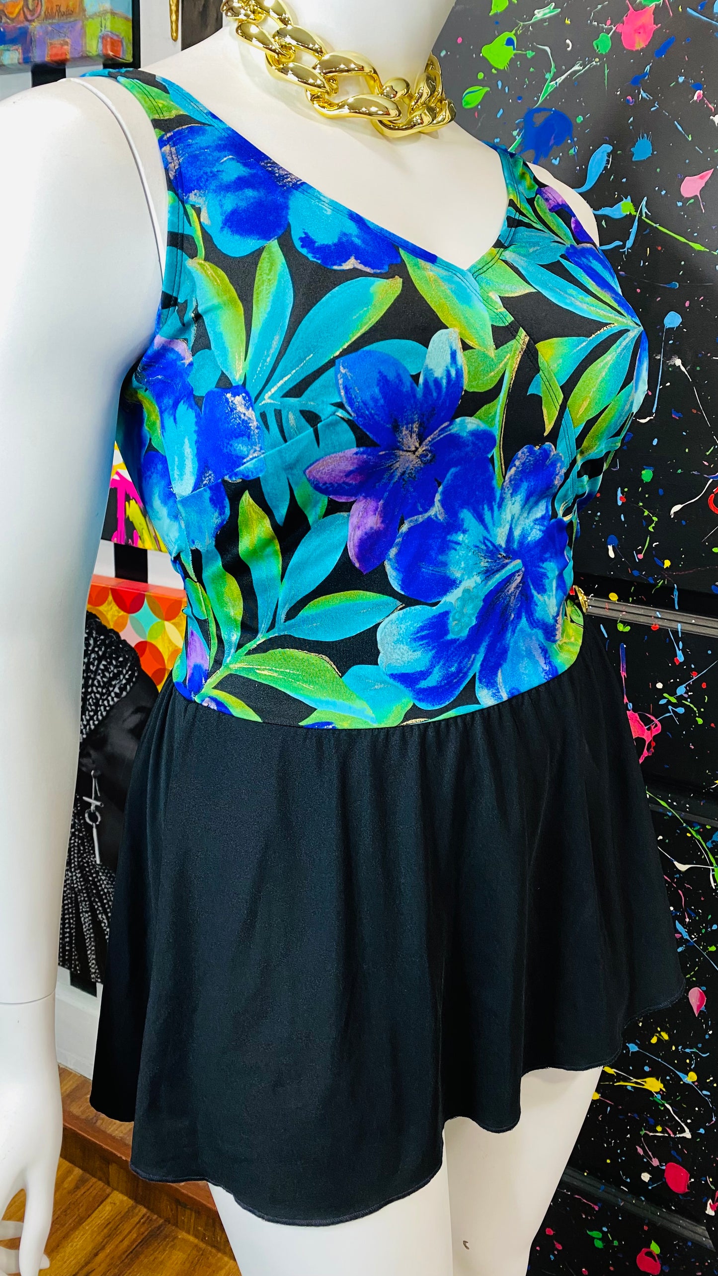 Vintage Floral Blue Swimsuit (22W)