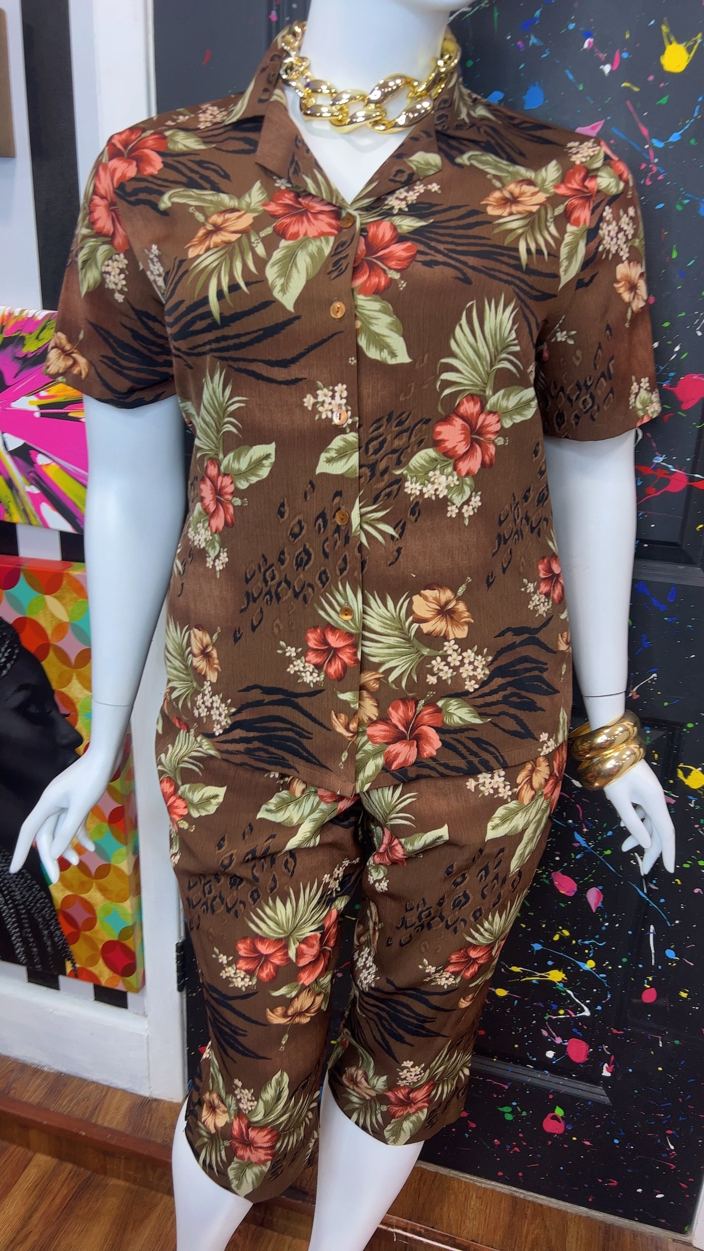 Vintage Brown Floral Capri Set (16)