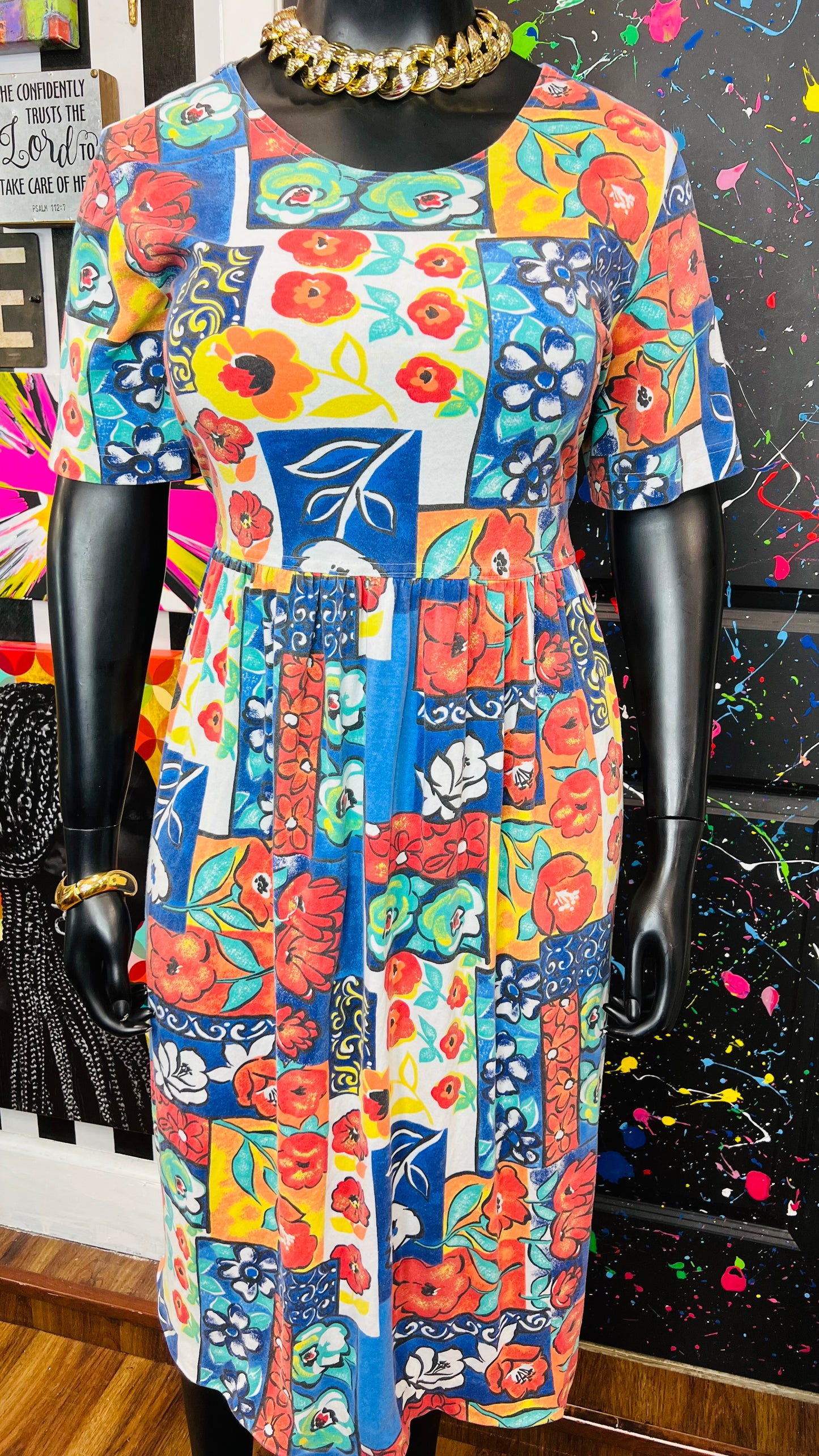 Vintage Distressed Floral Cotton Dress (22)