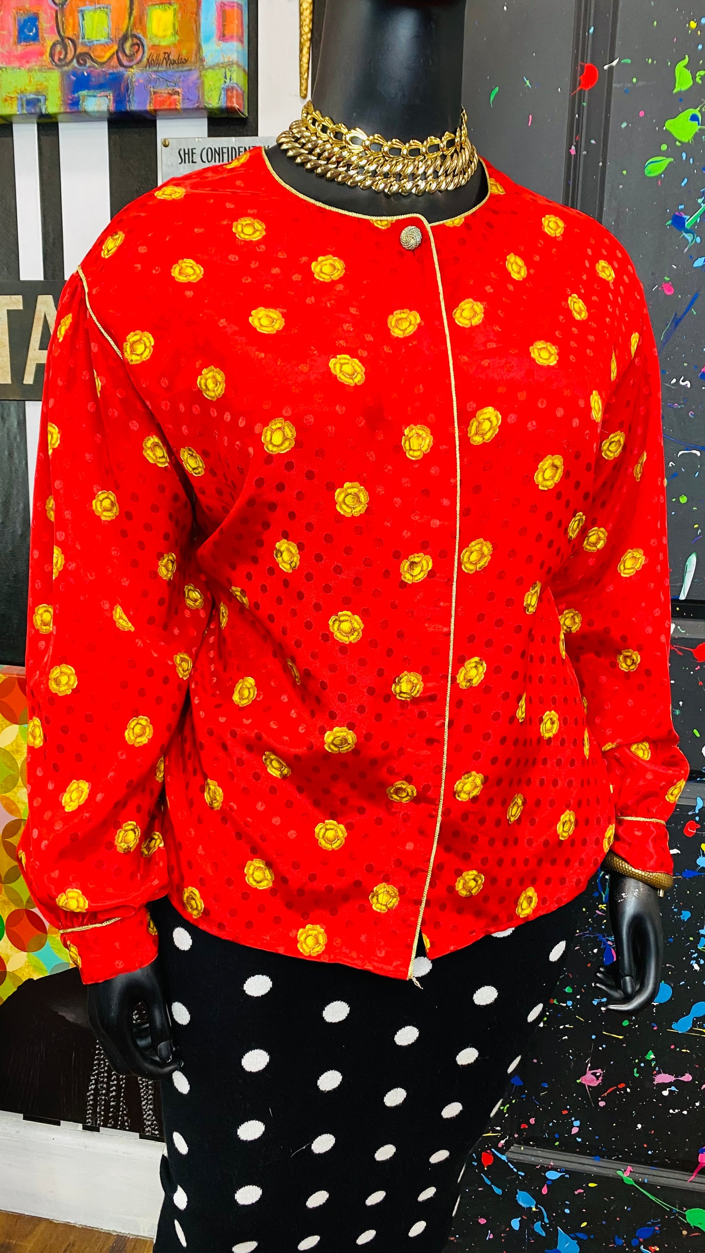 Vintage Gold & Red Blouse (32W)