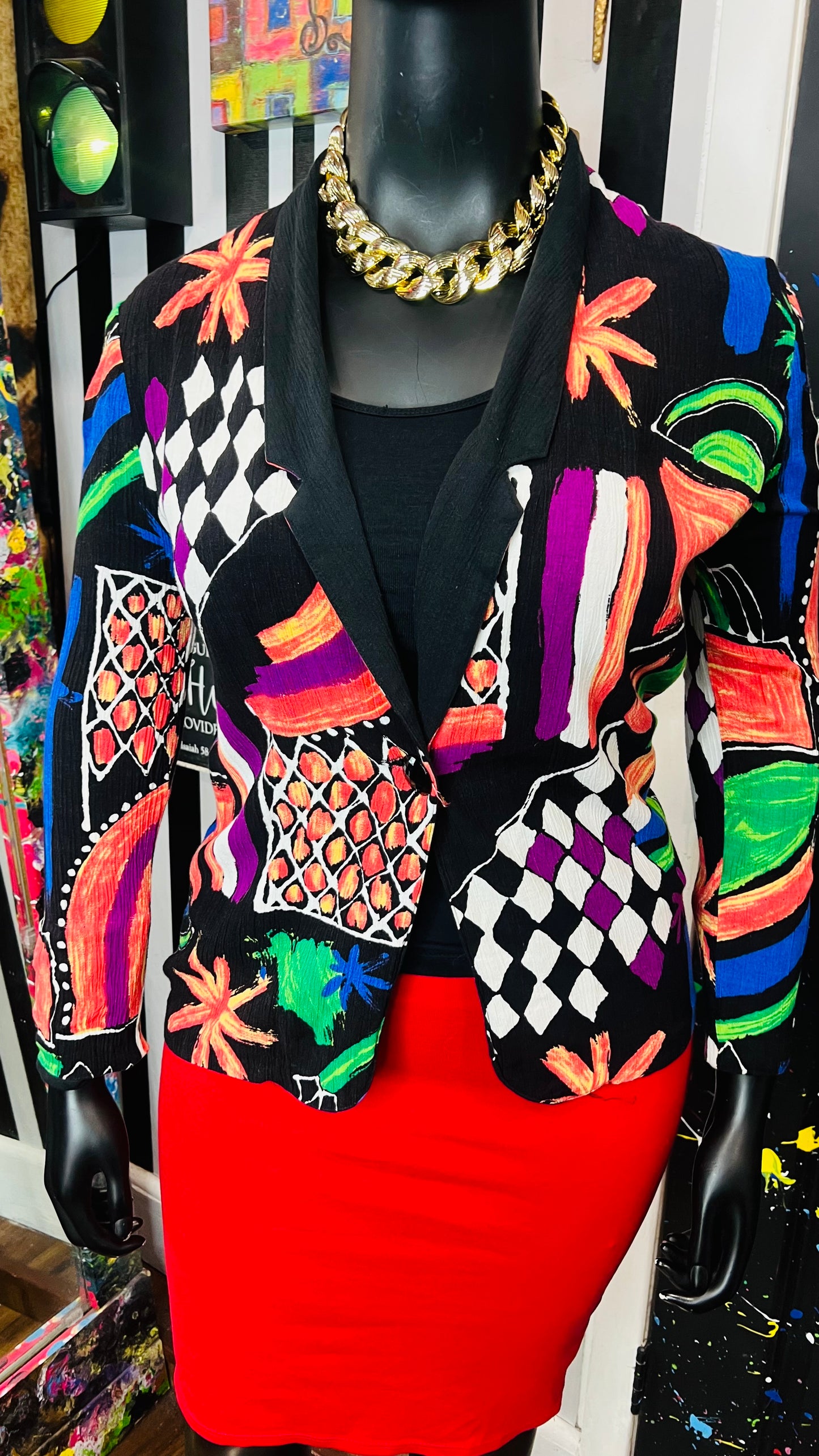 Vintage Rayon Abstract Light Blazer (12/14)