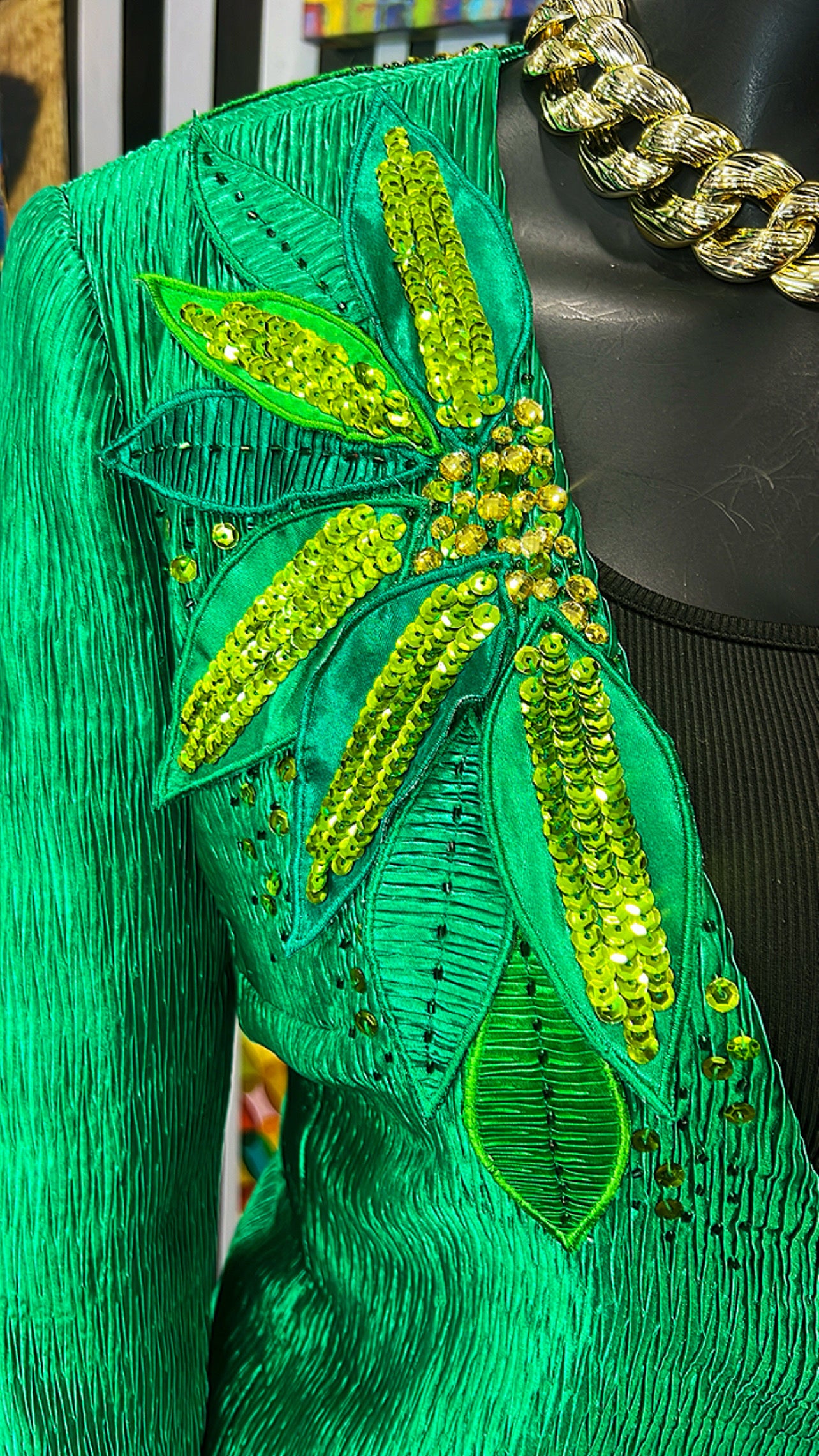 Vintage Green & Sequin Appliqué Blazer (16)