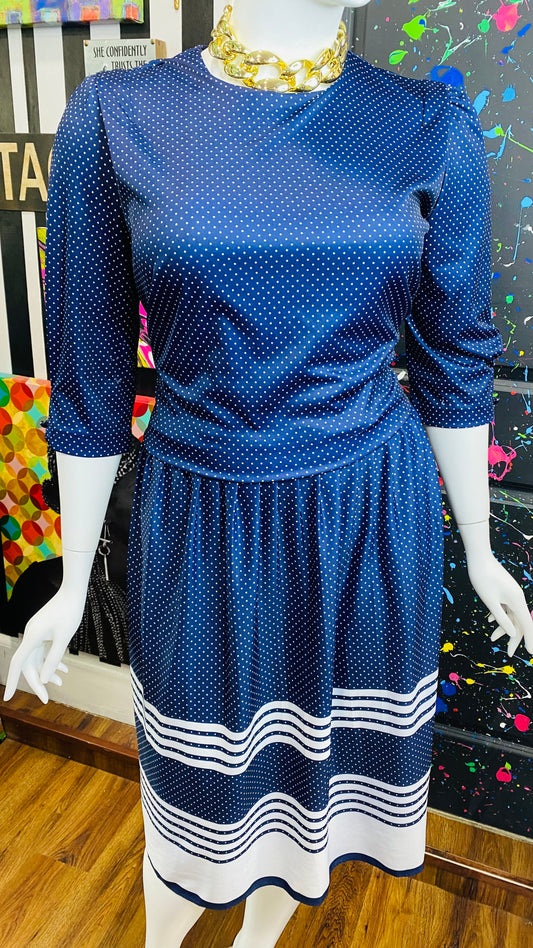 Vintage Navy Blue & White Polka Dot Dress (20W)