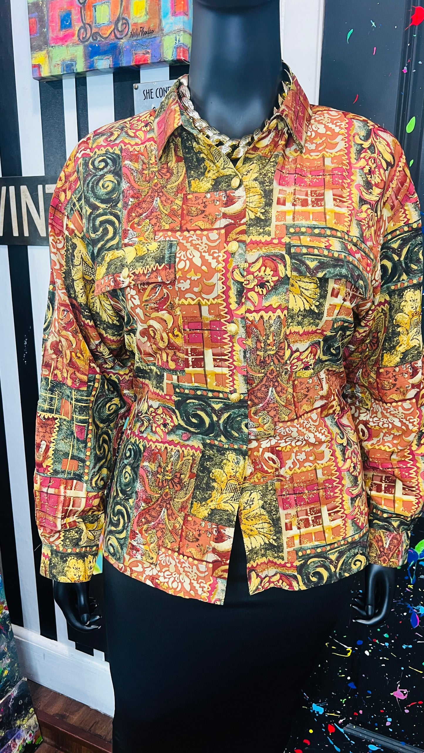 Vintage 100% Silk Abstract Blouse (14)