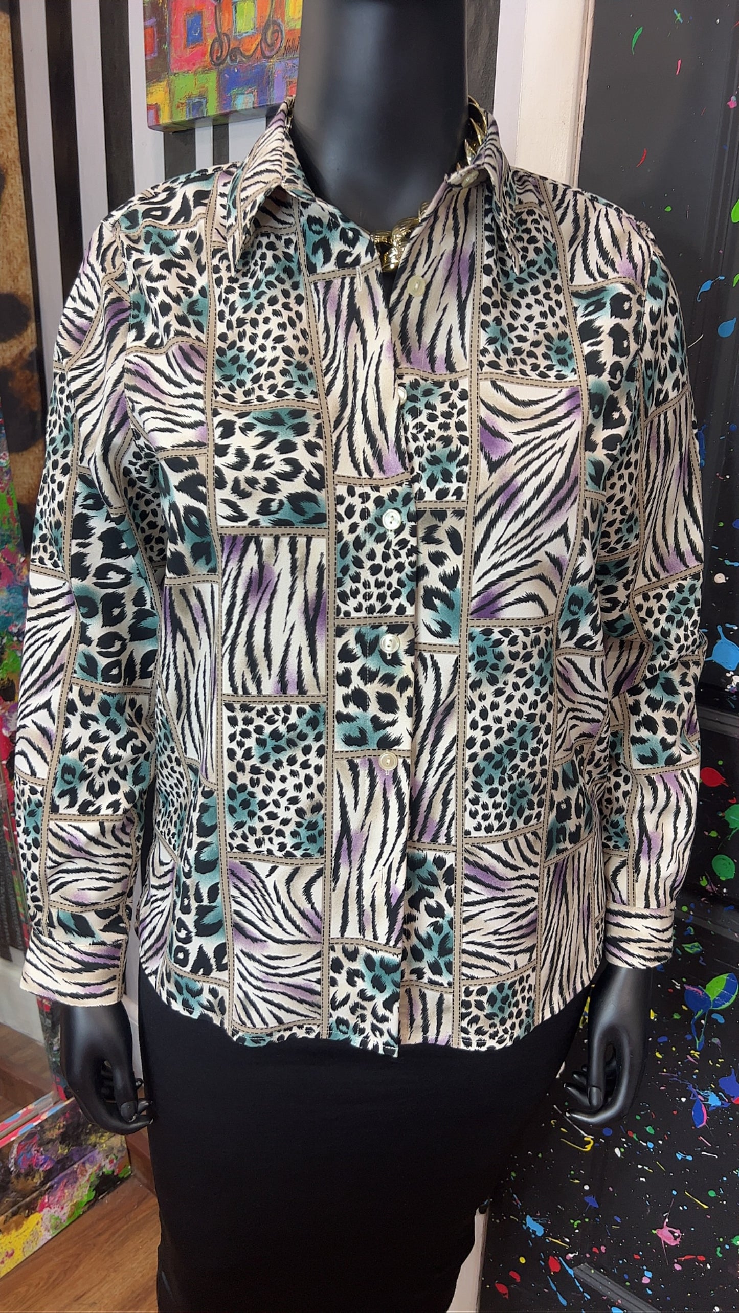 Vintage Block Animal Print Blouse (14)