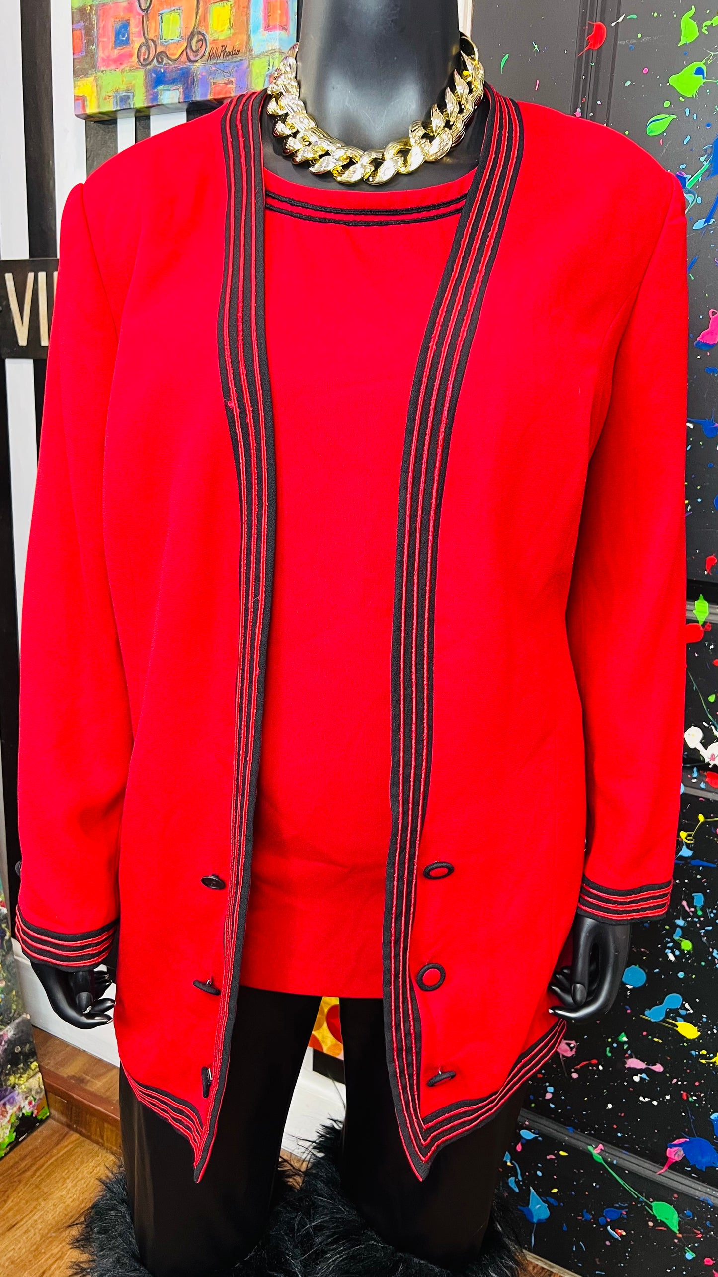 Vintage Red & Black 2 Piece Blouse & Blazer (24)