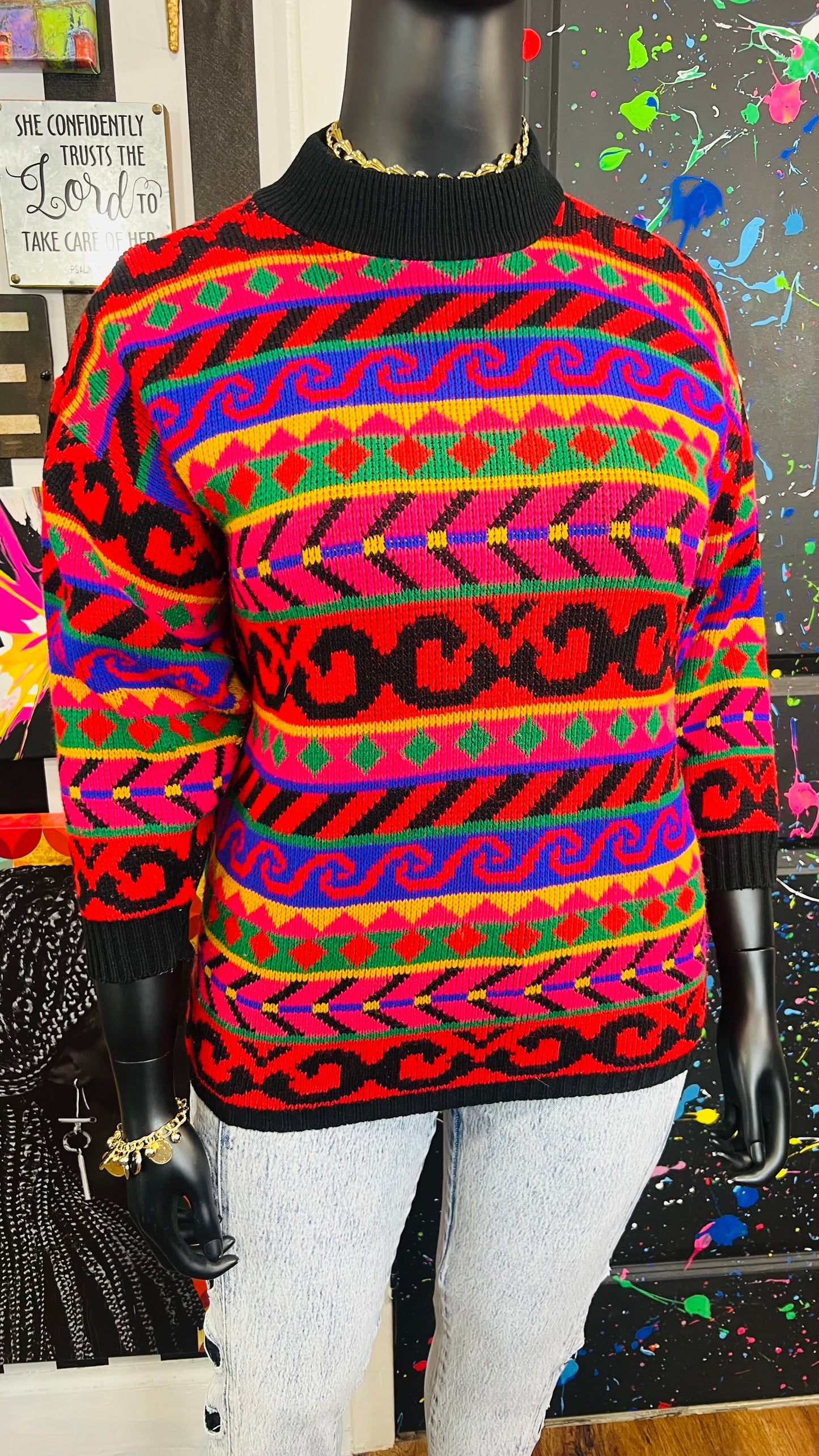 Vintage Knit Colorful Sweater (16)