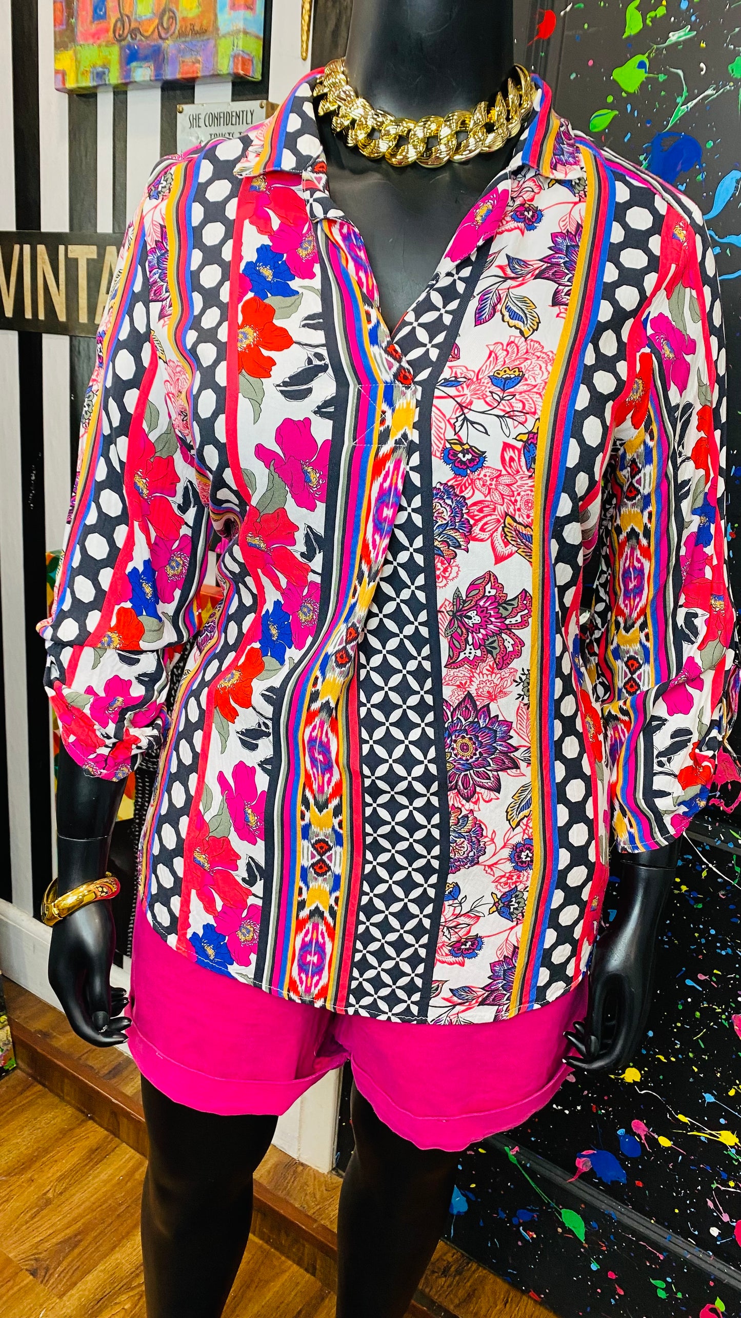 Abstract Pink Black & White Blouse (20)