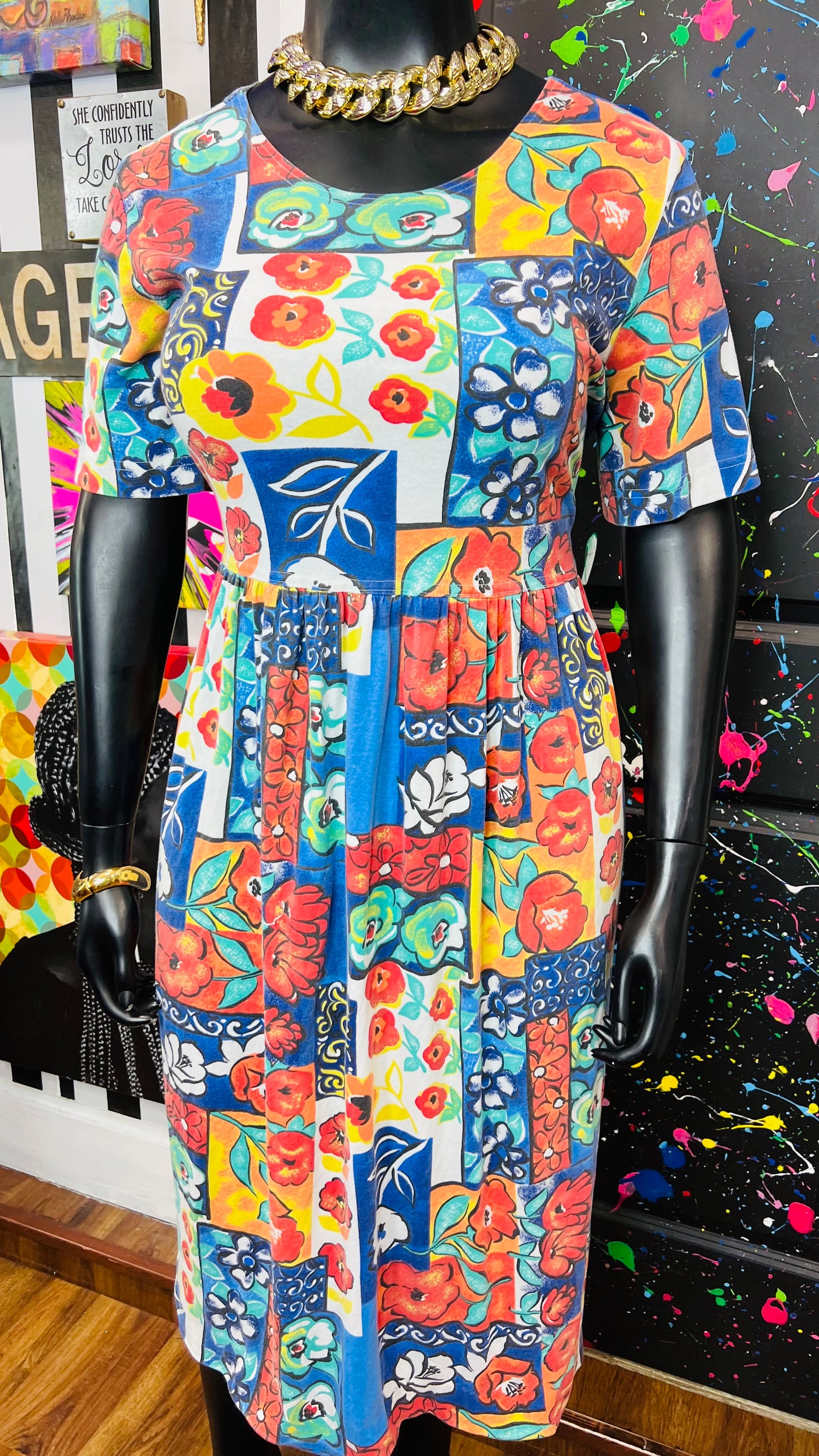 Vintage Distressed Floral Cotton Dress (22)
