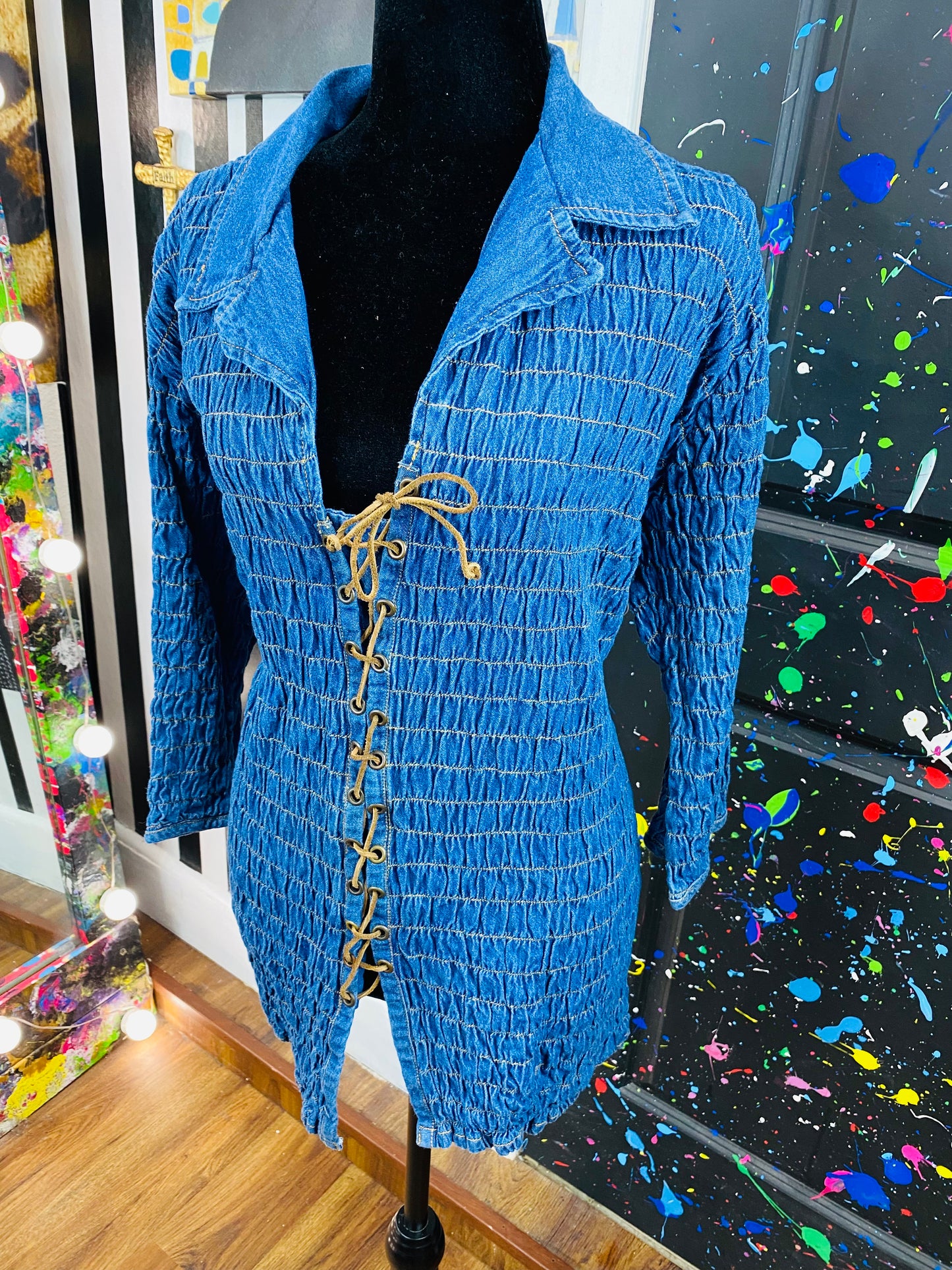 Vintage Denim Stretch Long Sleeve Blouse