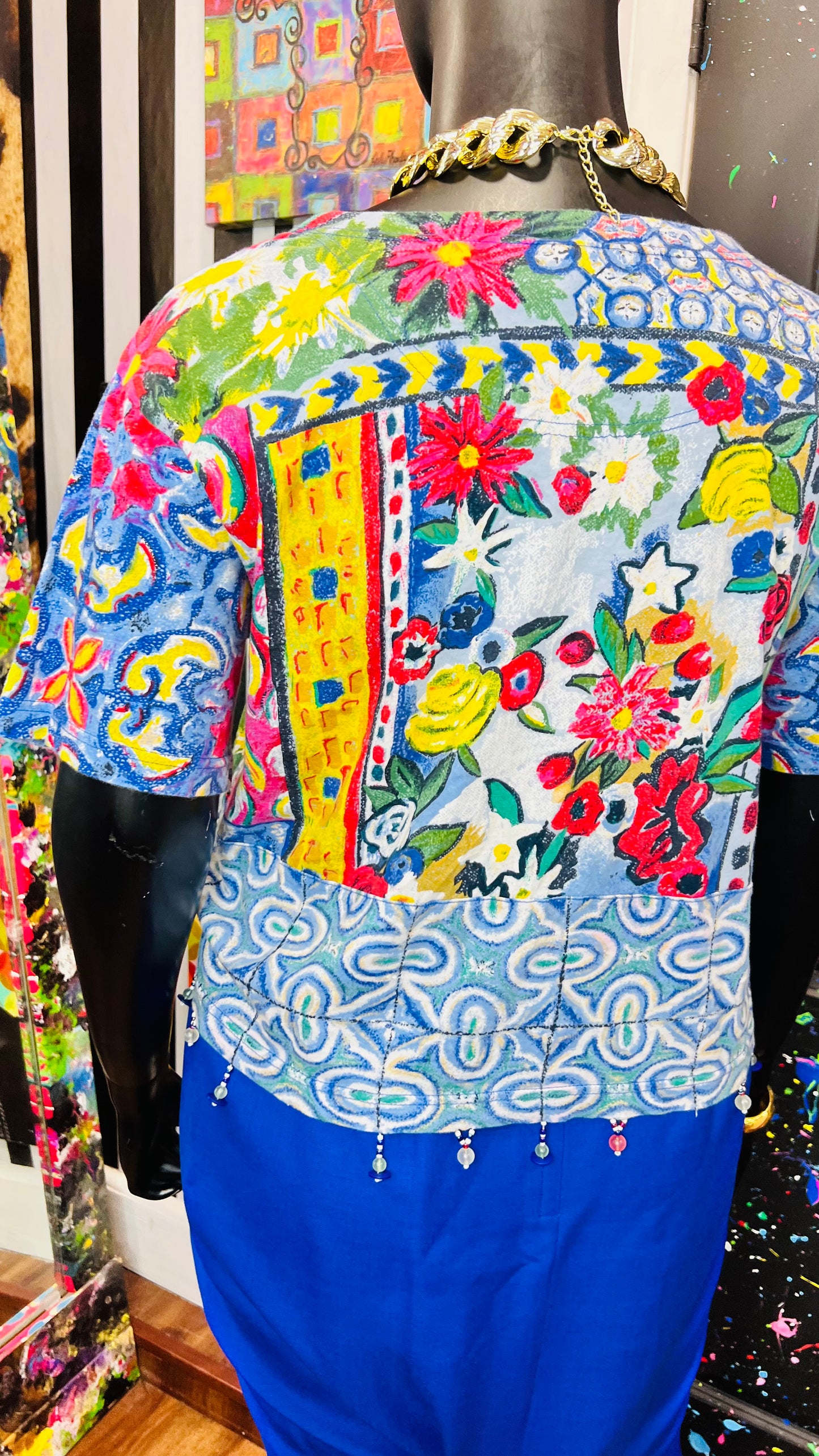 Vintage Carole Little Abstract Cotton Cropped Blouse (16/18)
