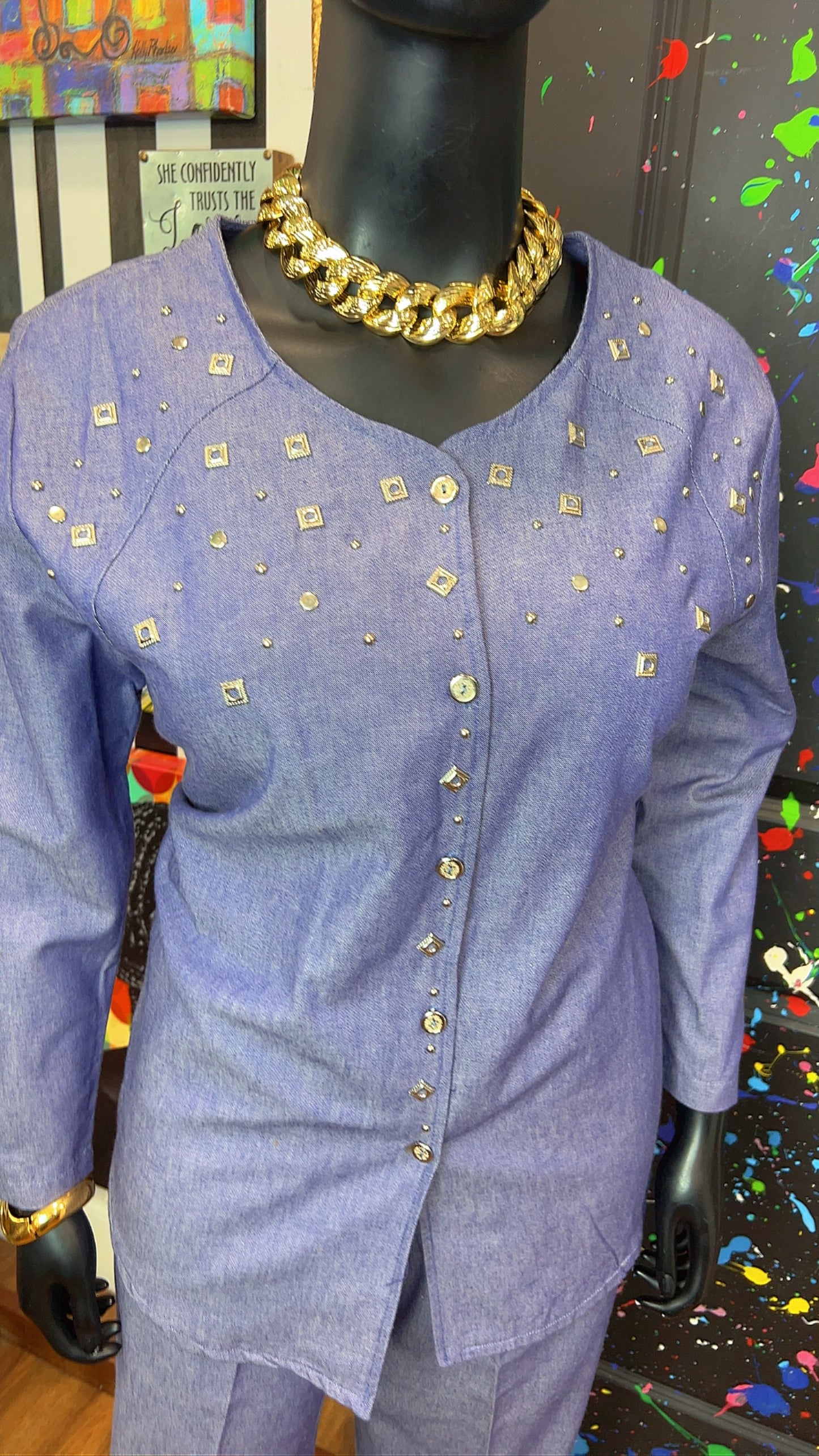 Vintage Denim Studded Pants Set (16)