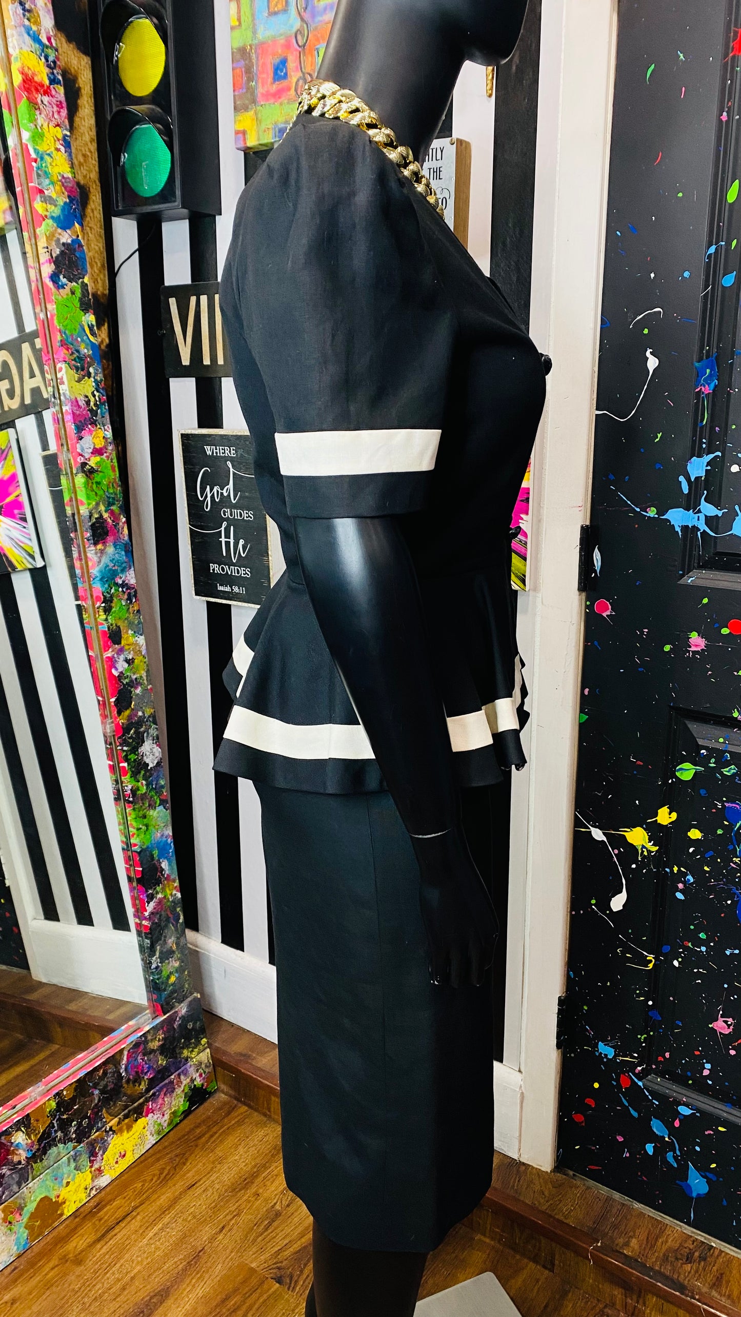 Vintage Black Peplum & White Dress (14)