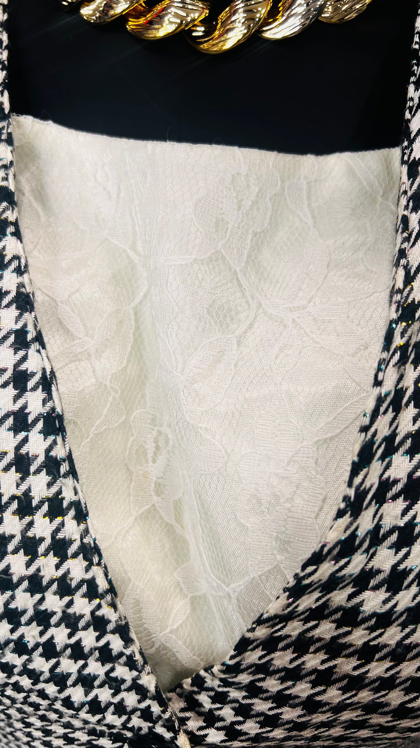 Vintage Sparkle & Lace Houndstooth Skirt Suit (18)