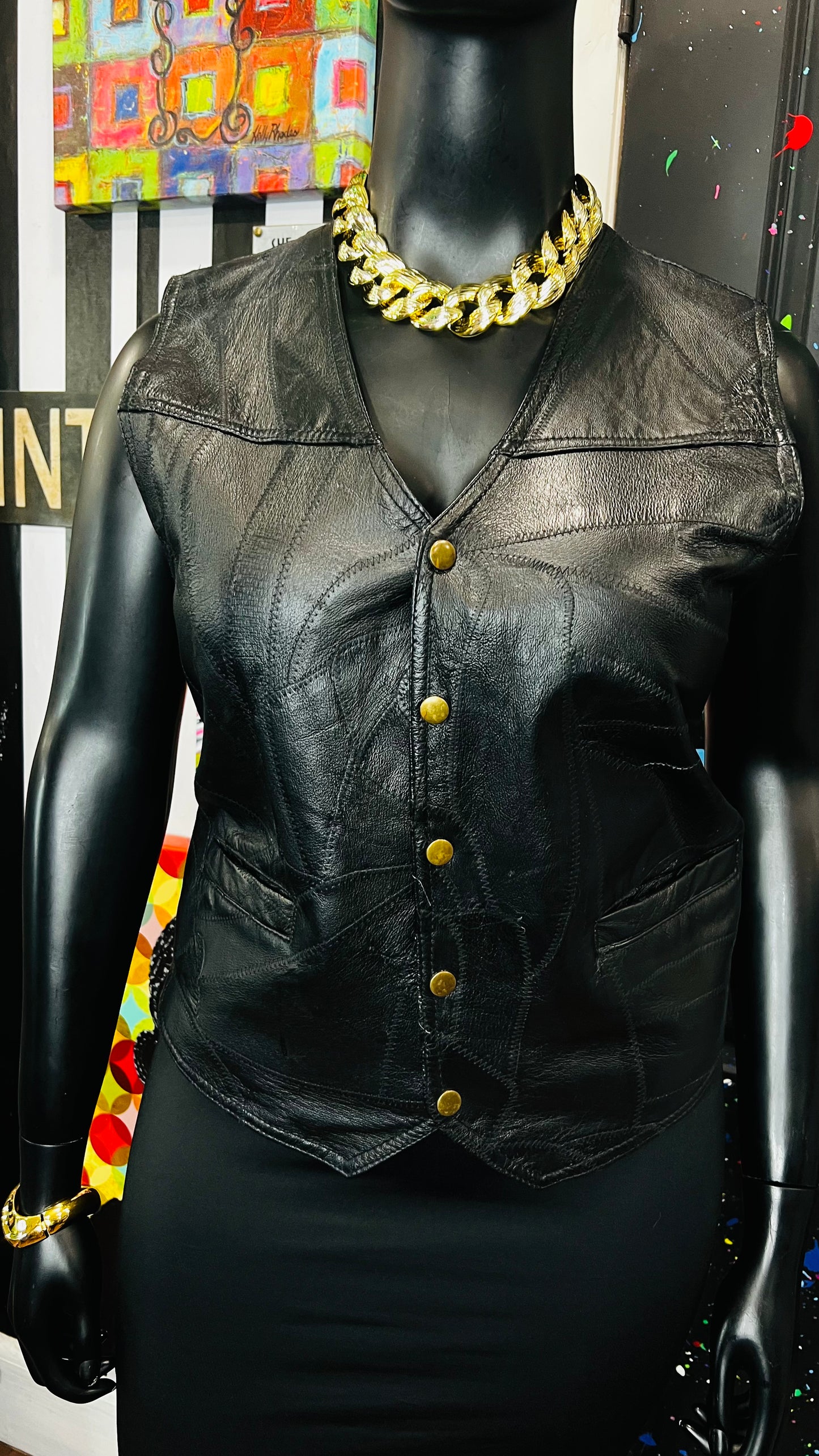 Vintage Genuine Leather Patchwork Vest (14)