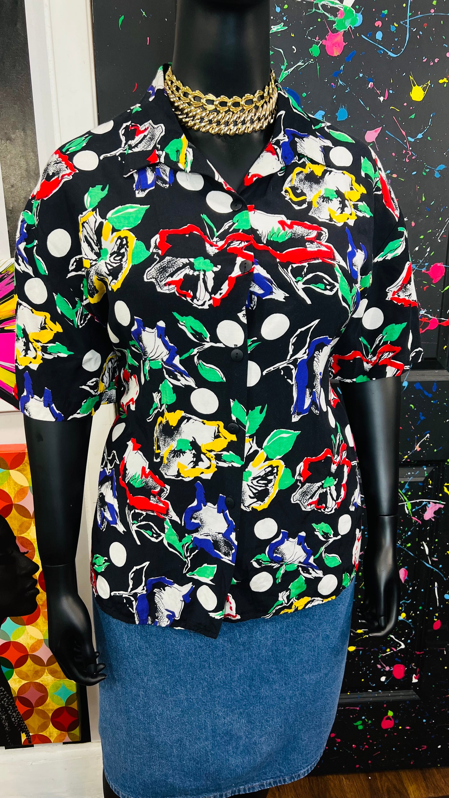 Vintage Polka Dot Abstract Blouse (18)