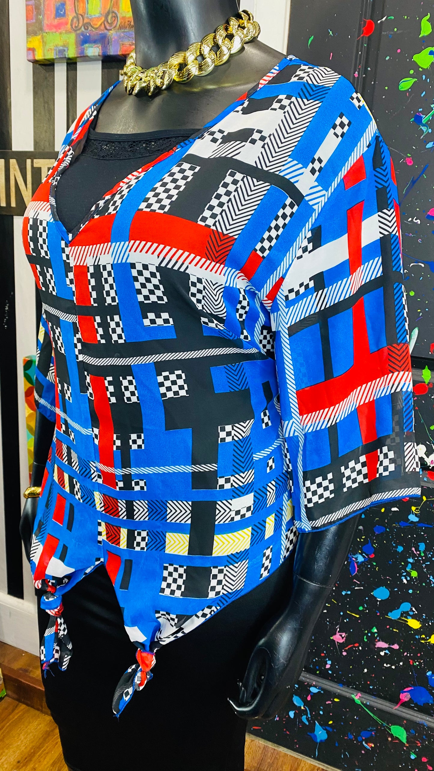 Colorblock Sheer Blouse (20)