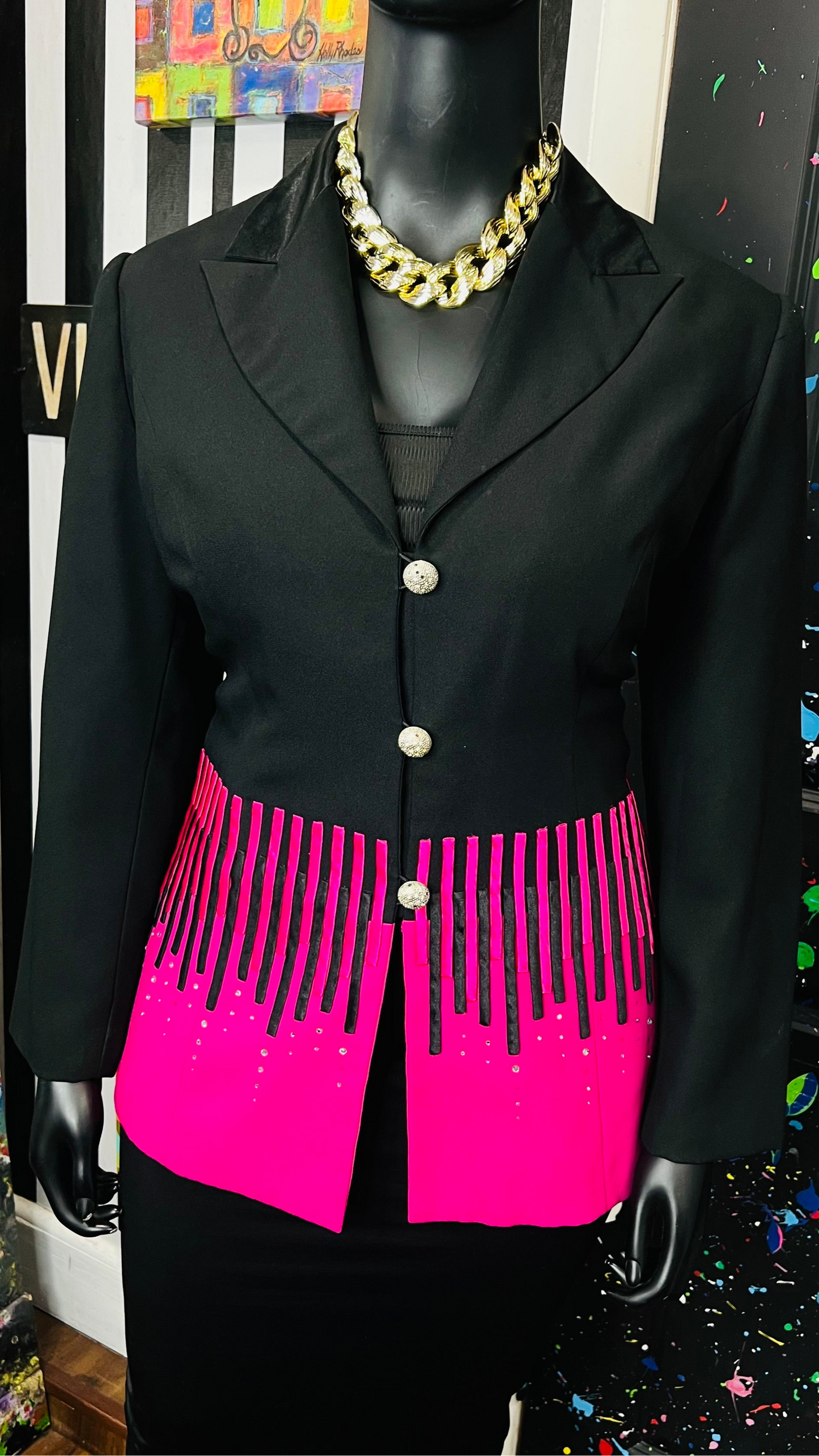 Vintage Pink & Black Jewel Blazer (18W)