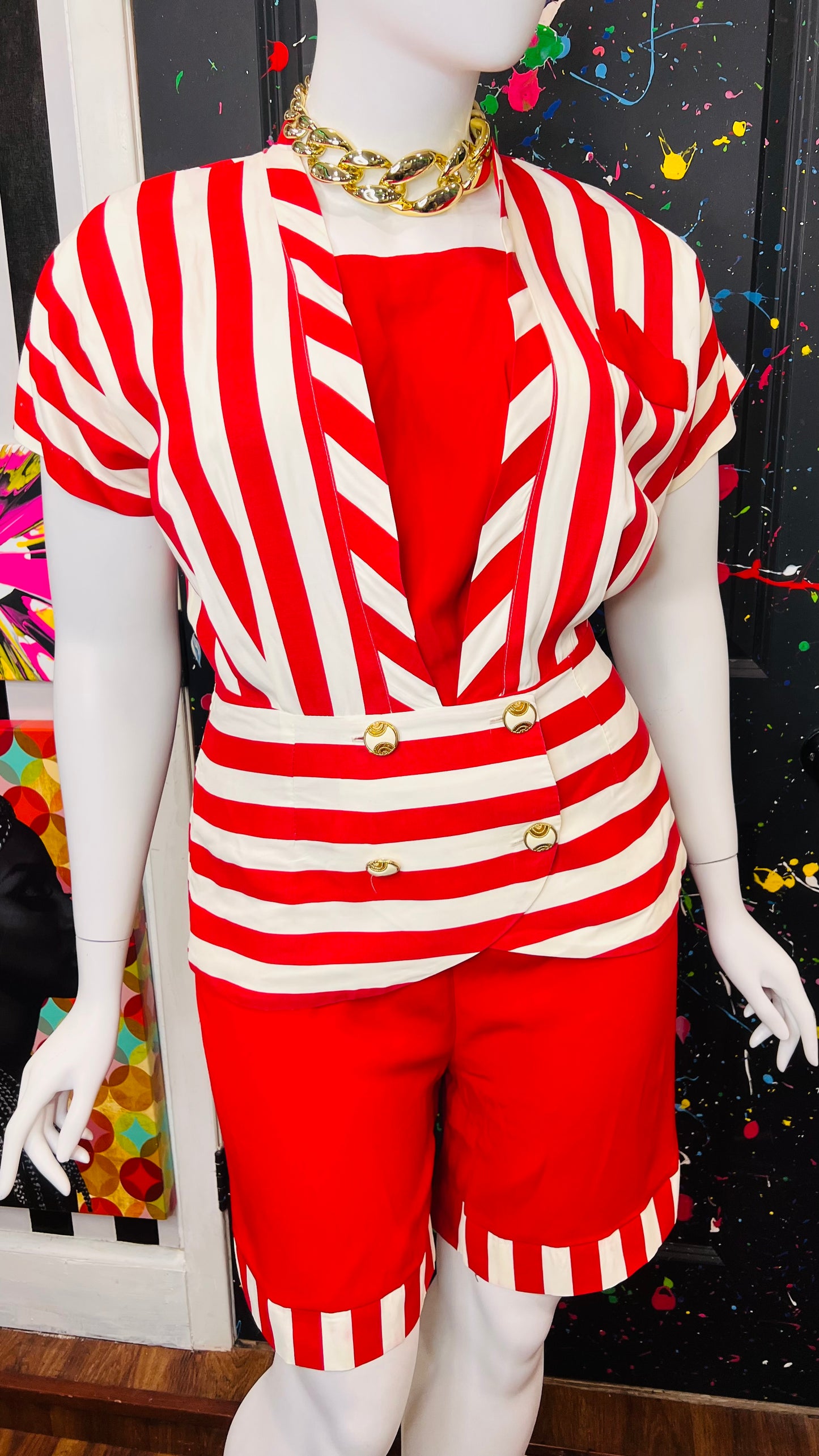 Vintage Red & White Striped Shorts Set (14/16)
