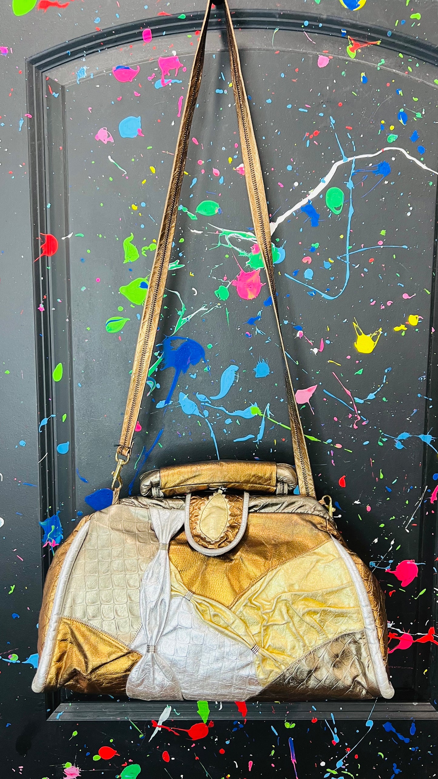 Vintage Genuine Leather Gold & Bronze Bag