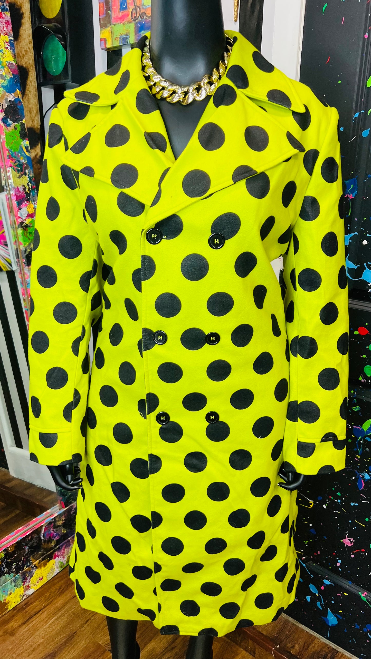 Green & Black Polka Dot Trench Coat (20)