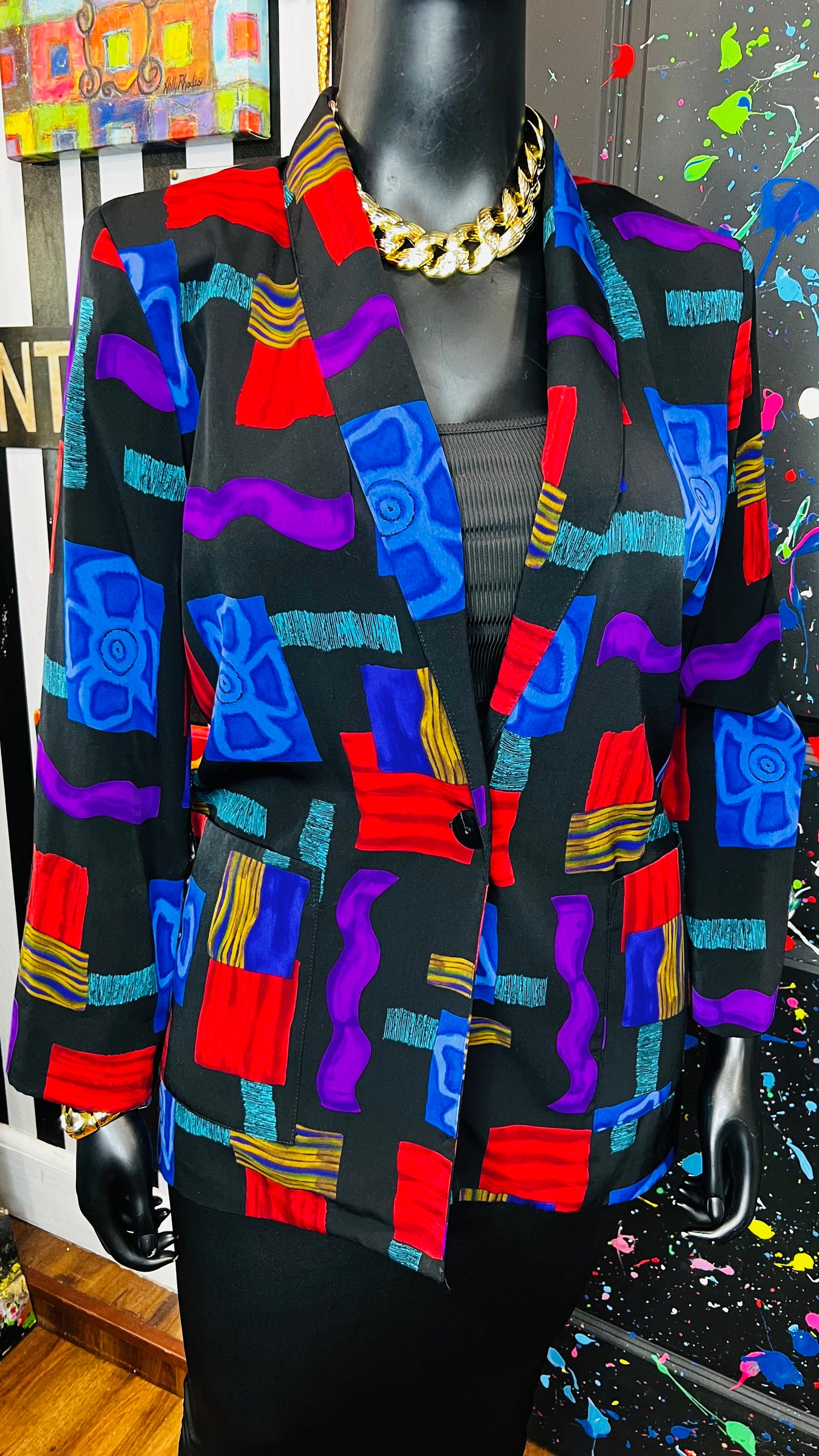 Vintge Vibrant Print Blazer (14)
