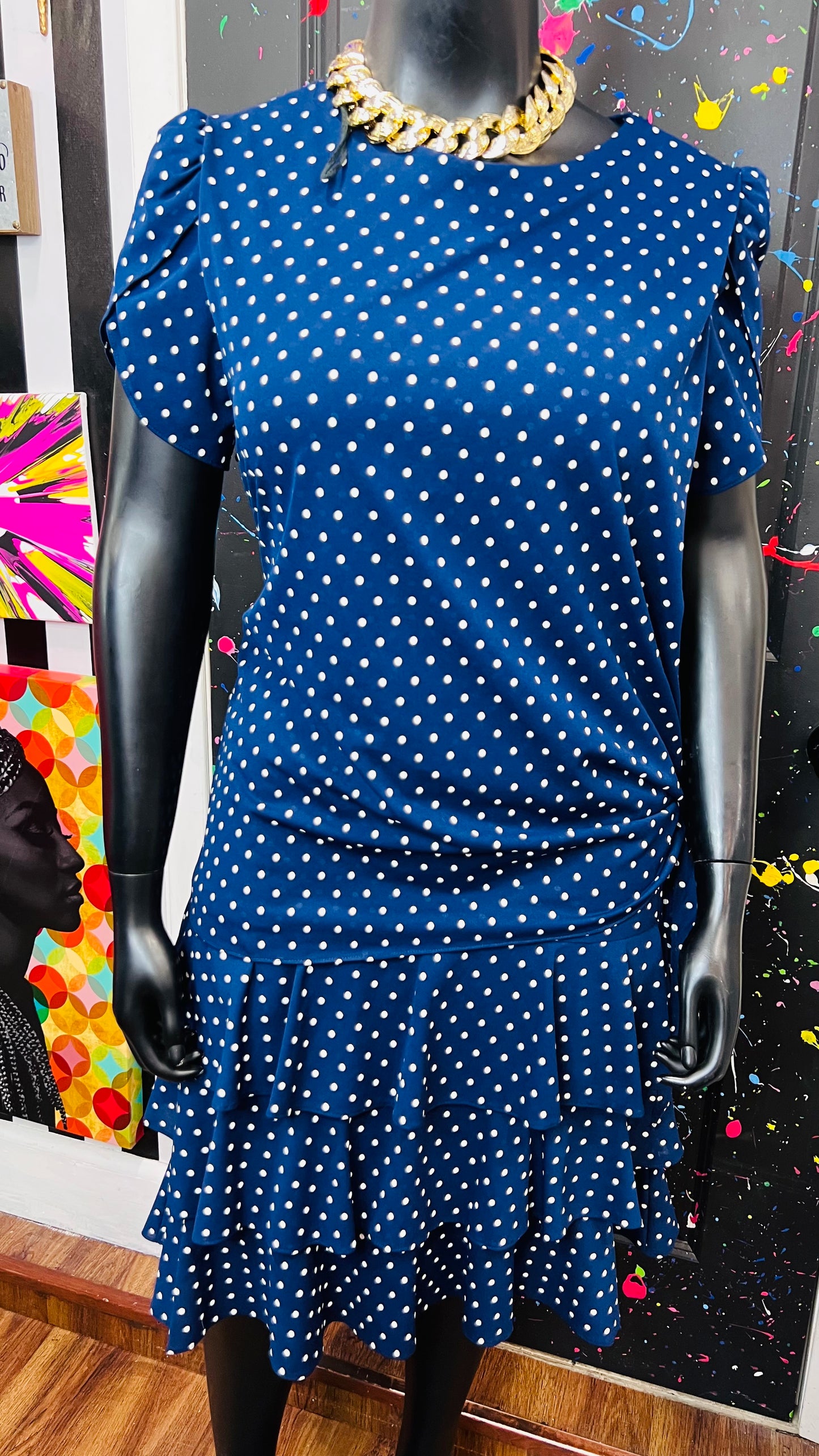 Vintage Blue & White Polka Dot Layered Dress (18)