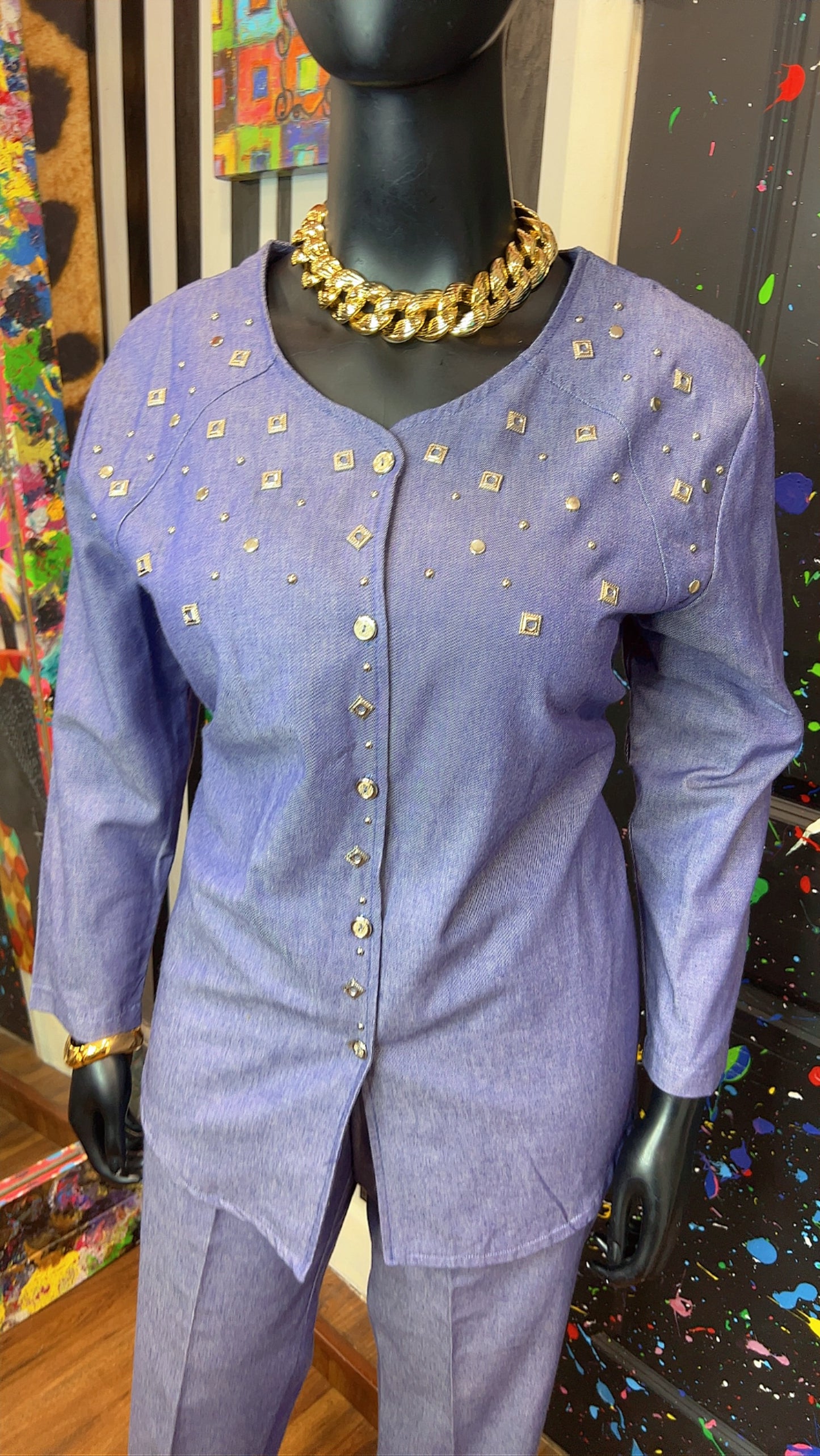 Vintage Denim Studded Pants Set (16)