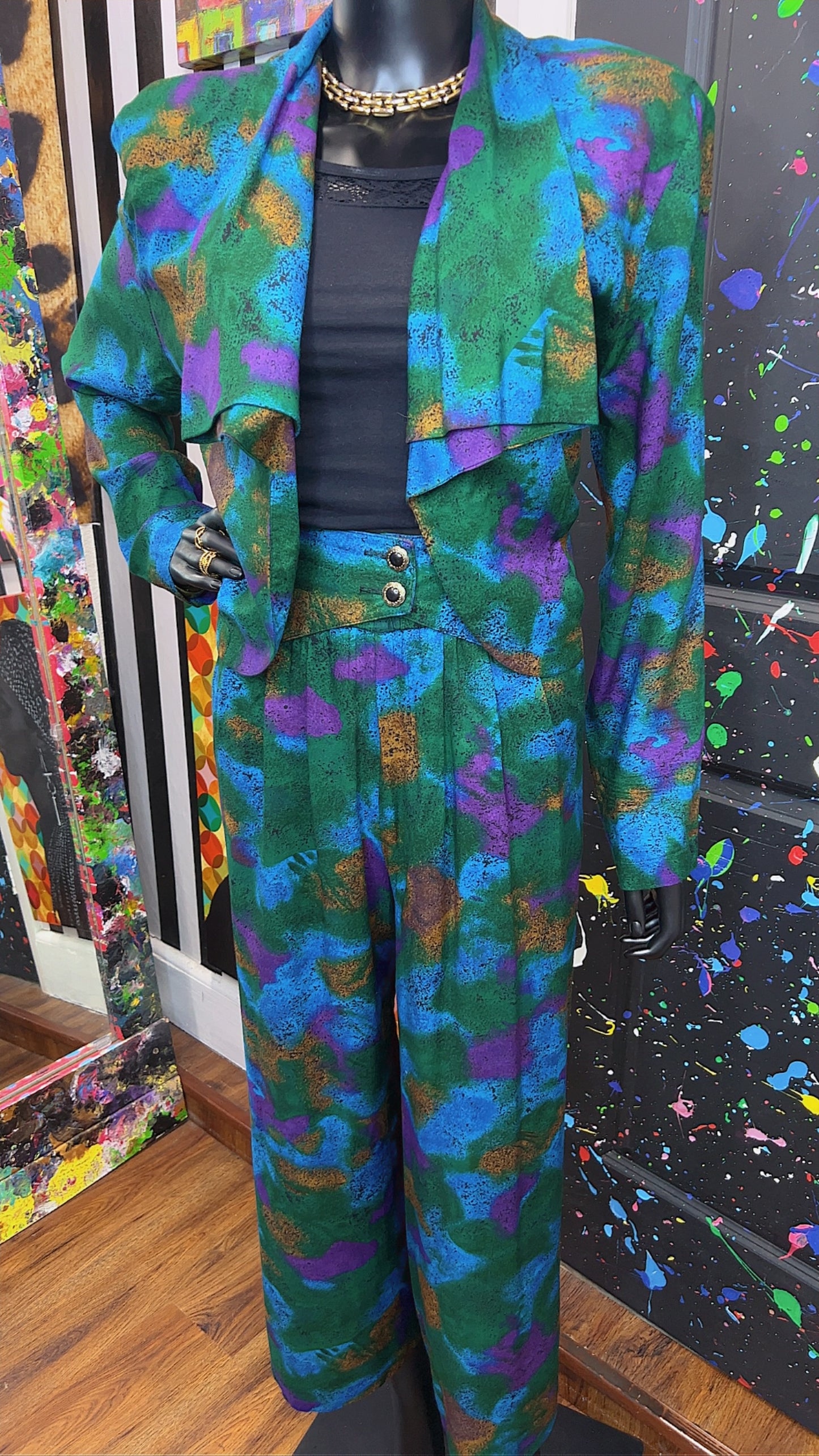Vintage Abstract Rayon Pants Set (14)