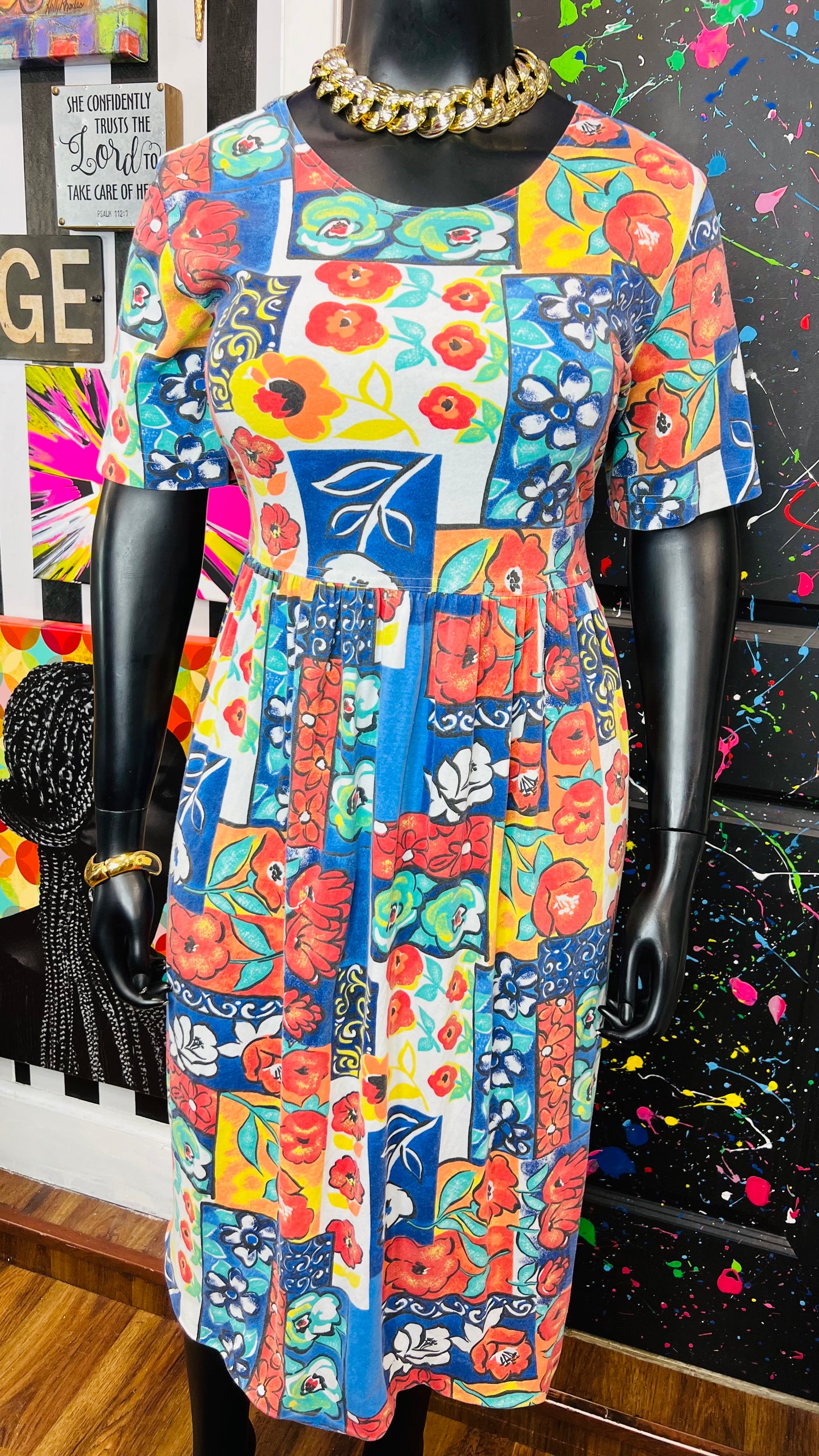 Vintage Distressed Floral Cotton Dress (22)