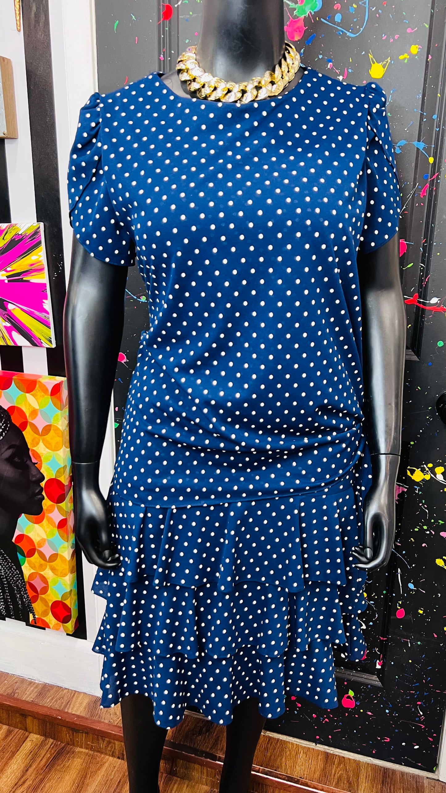 Vintage Blue & White Polka Dot Layered Dress (18)