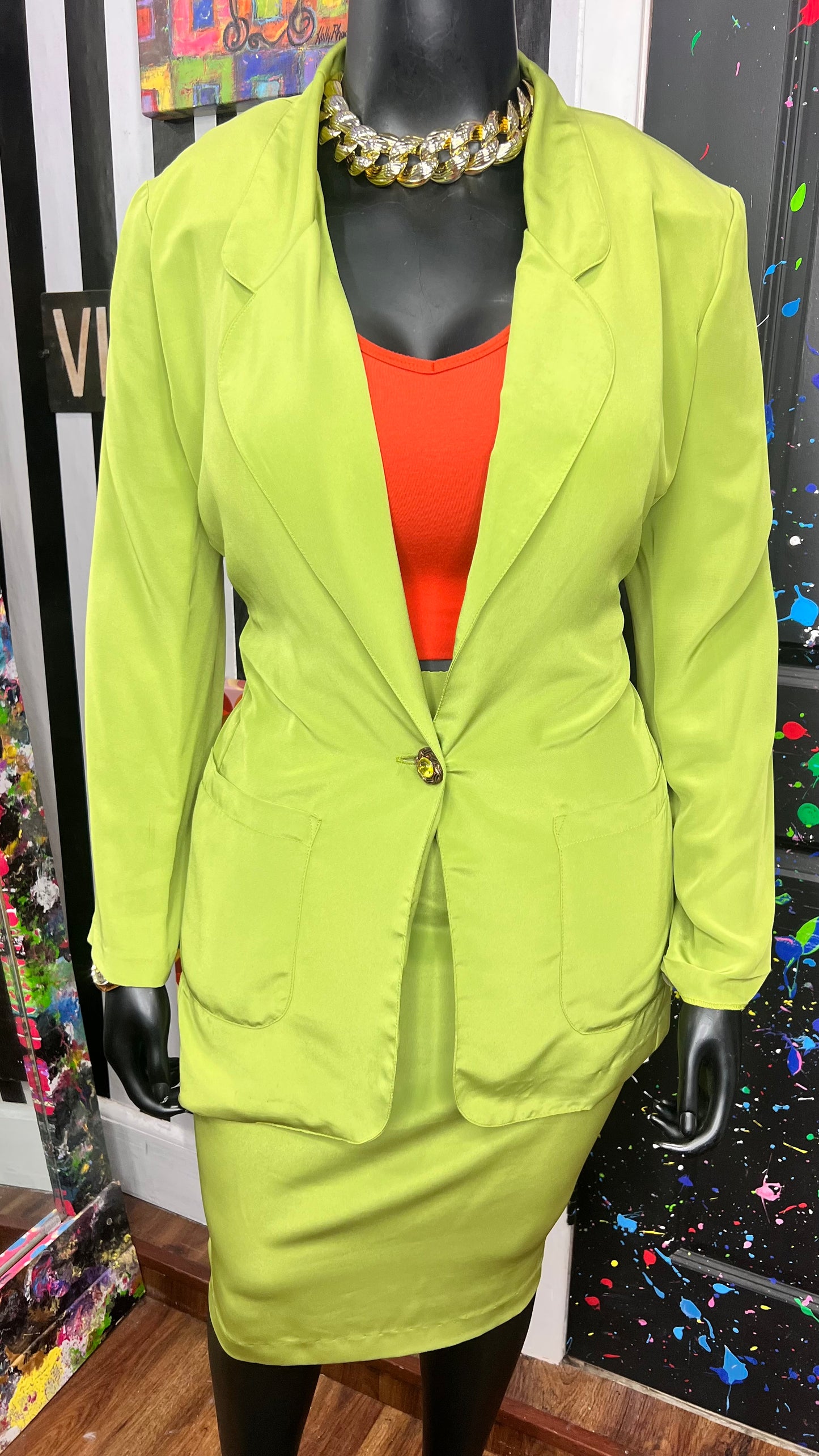 Vintage 100% Silk Green Skirt Suit (14)
