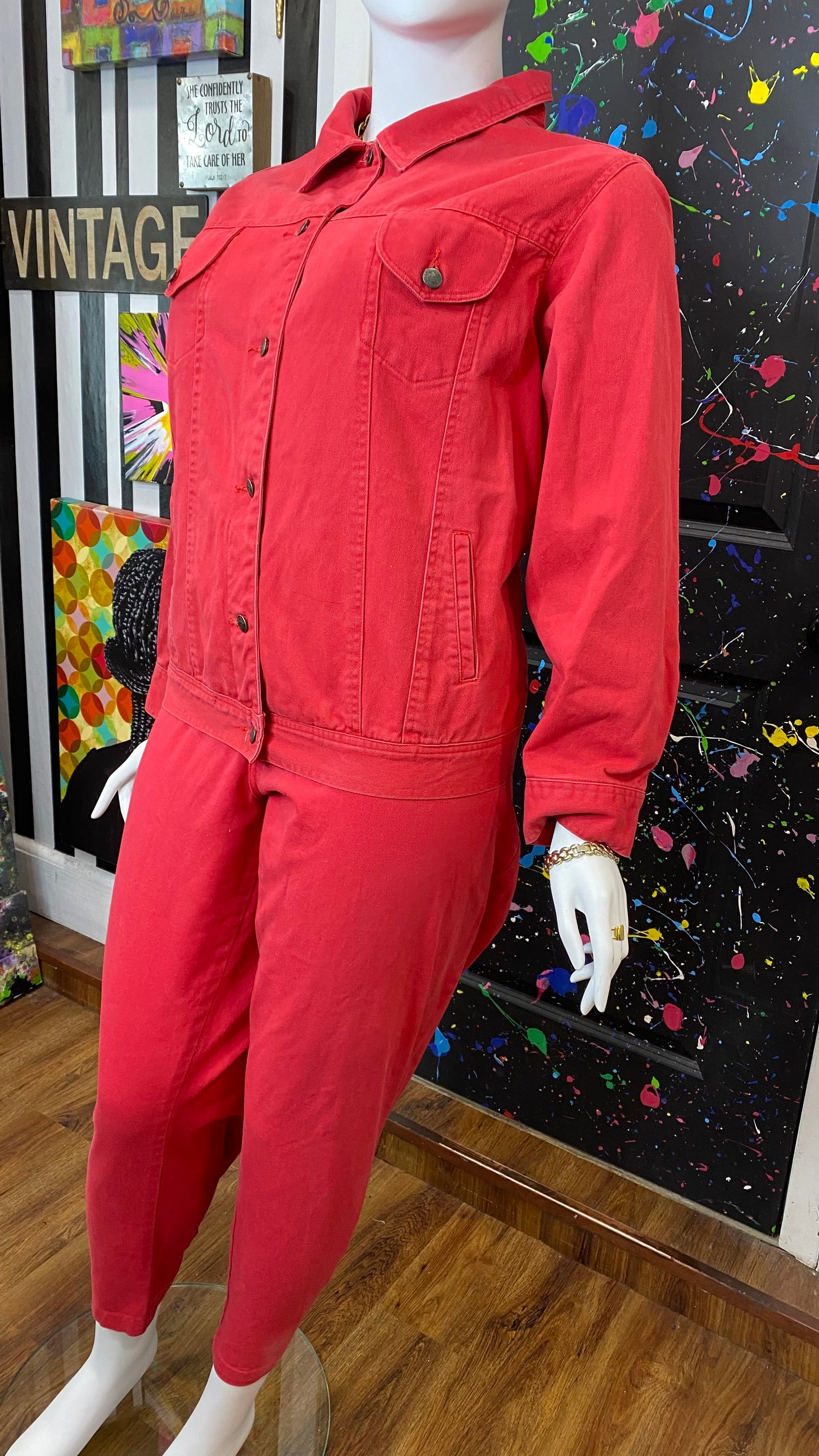 Vintage 90’s Red Denim Set- Red Jeans & Denim Jacket (24)