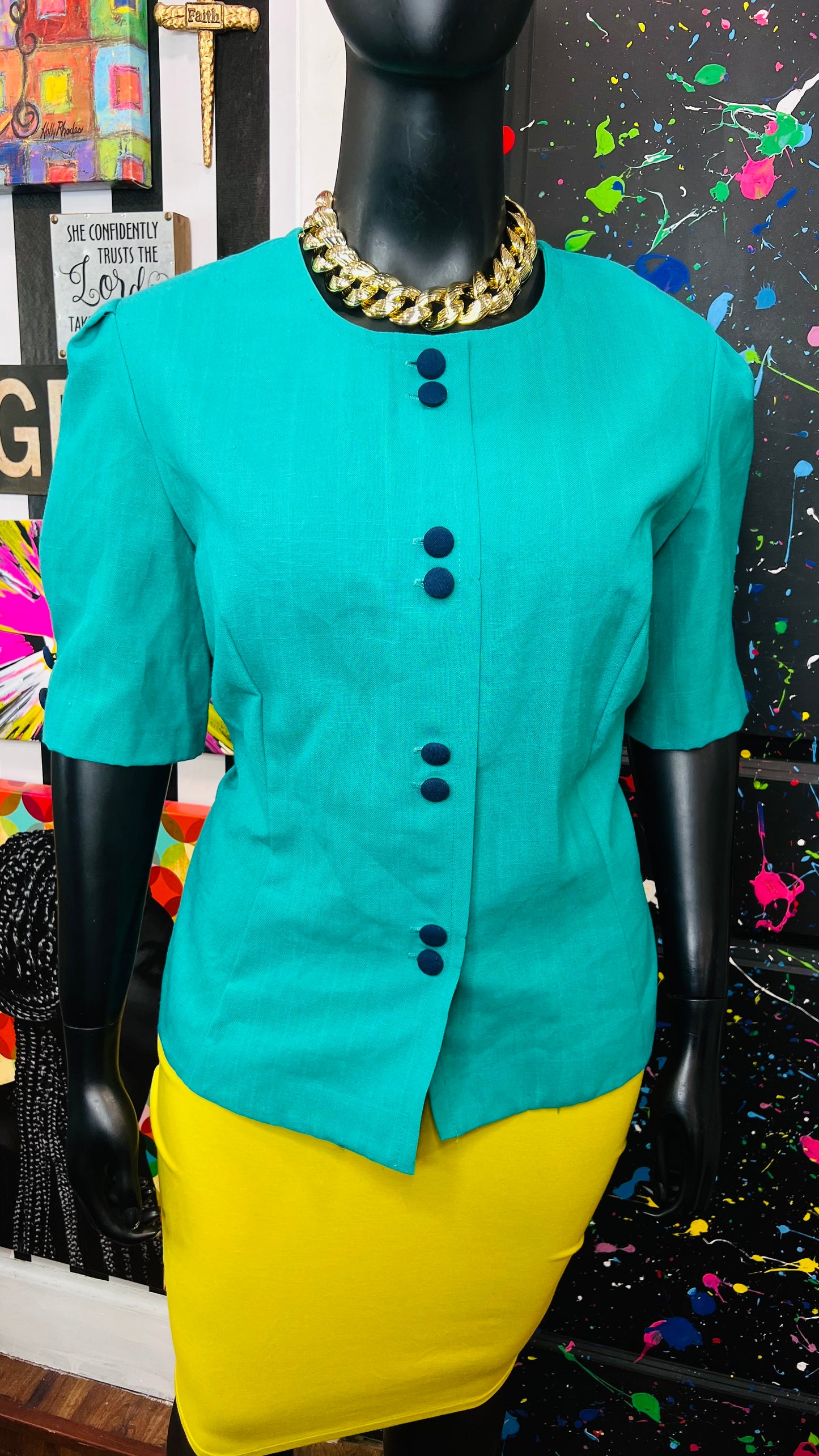 Vintage Teal Blazer Blouse (24)