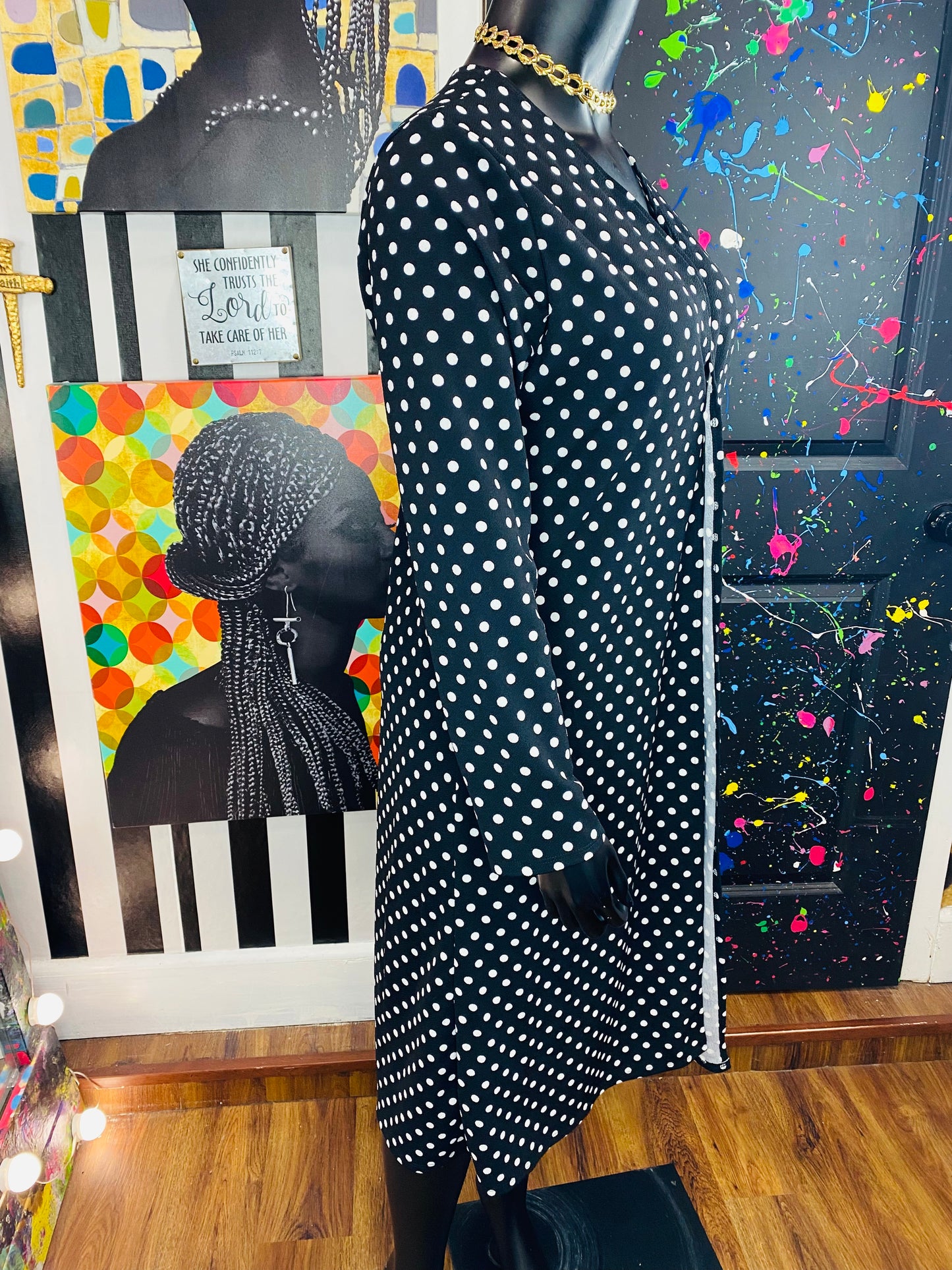 Vintage B&W Polkadot Open Duster
