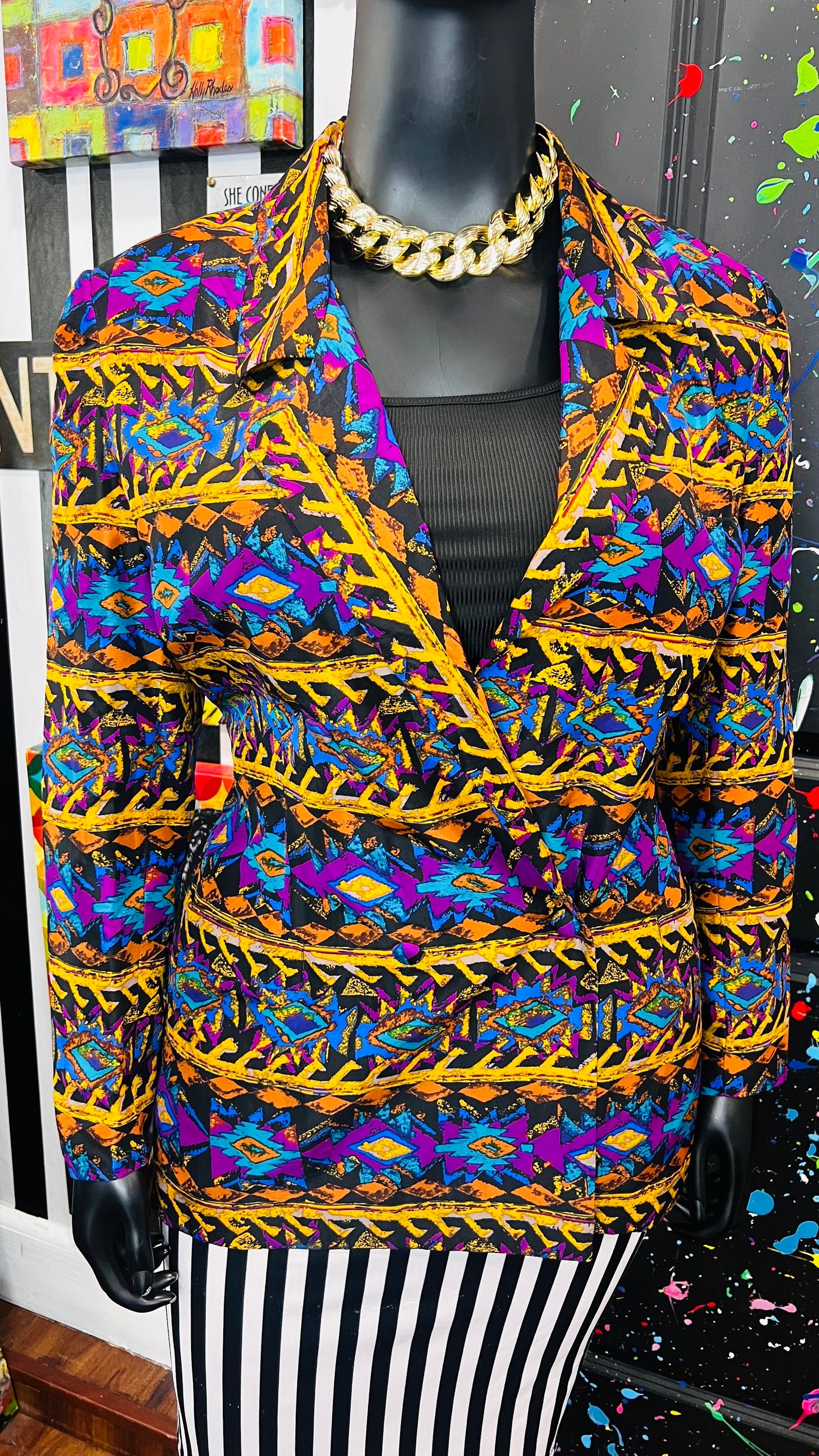 Vintage 100% Silk Abstract Blazer (12)