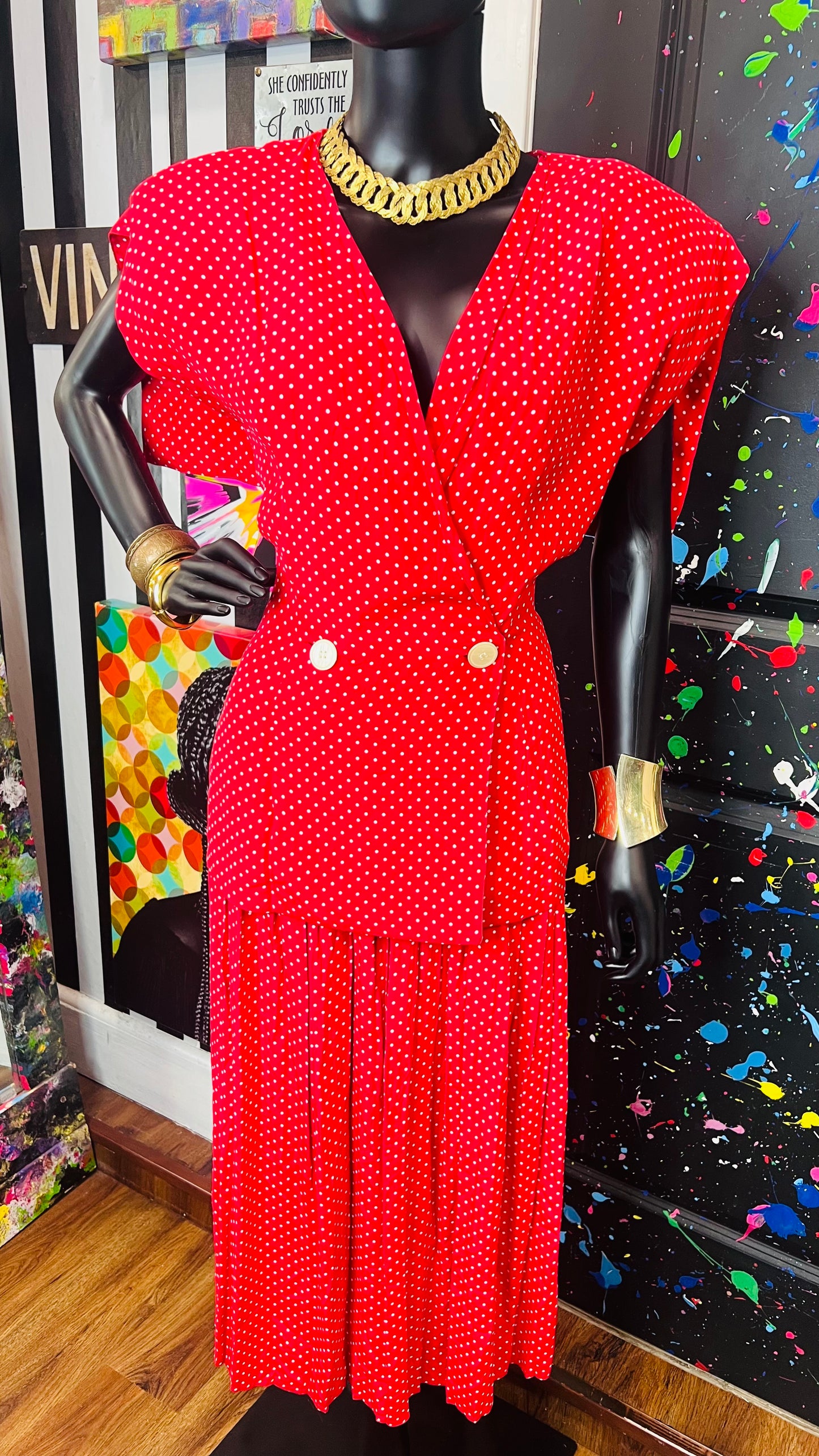 Vintage ‘Maggie’ Red & White Polka Dot Skirt Set (12)