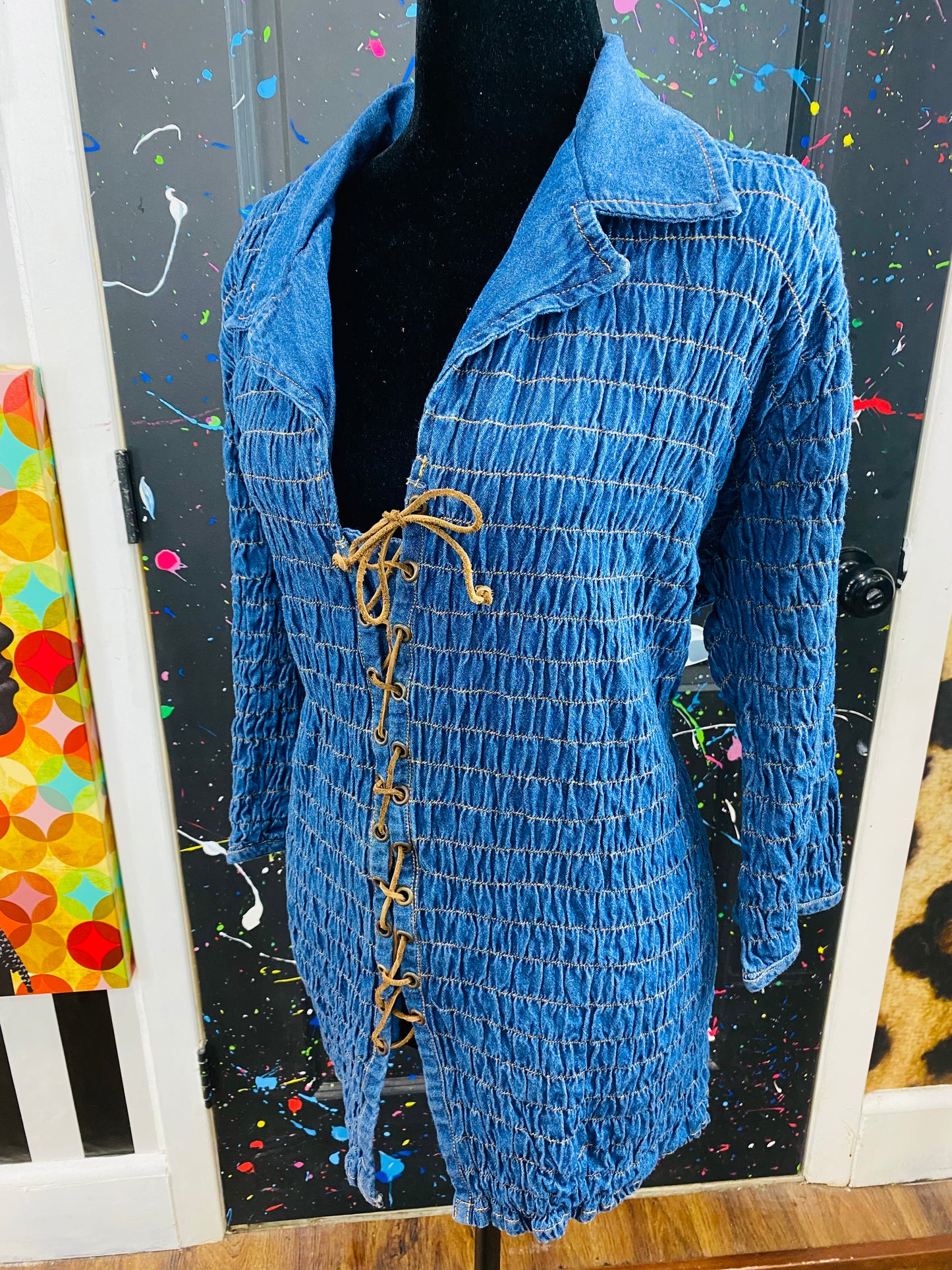Vintage Denim Stretch Long Sleeve Blouse