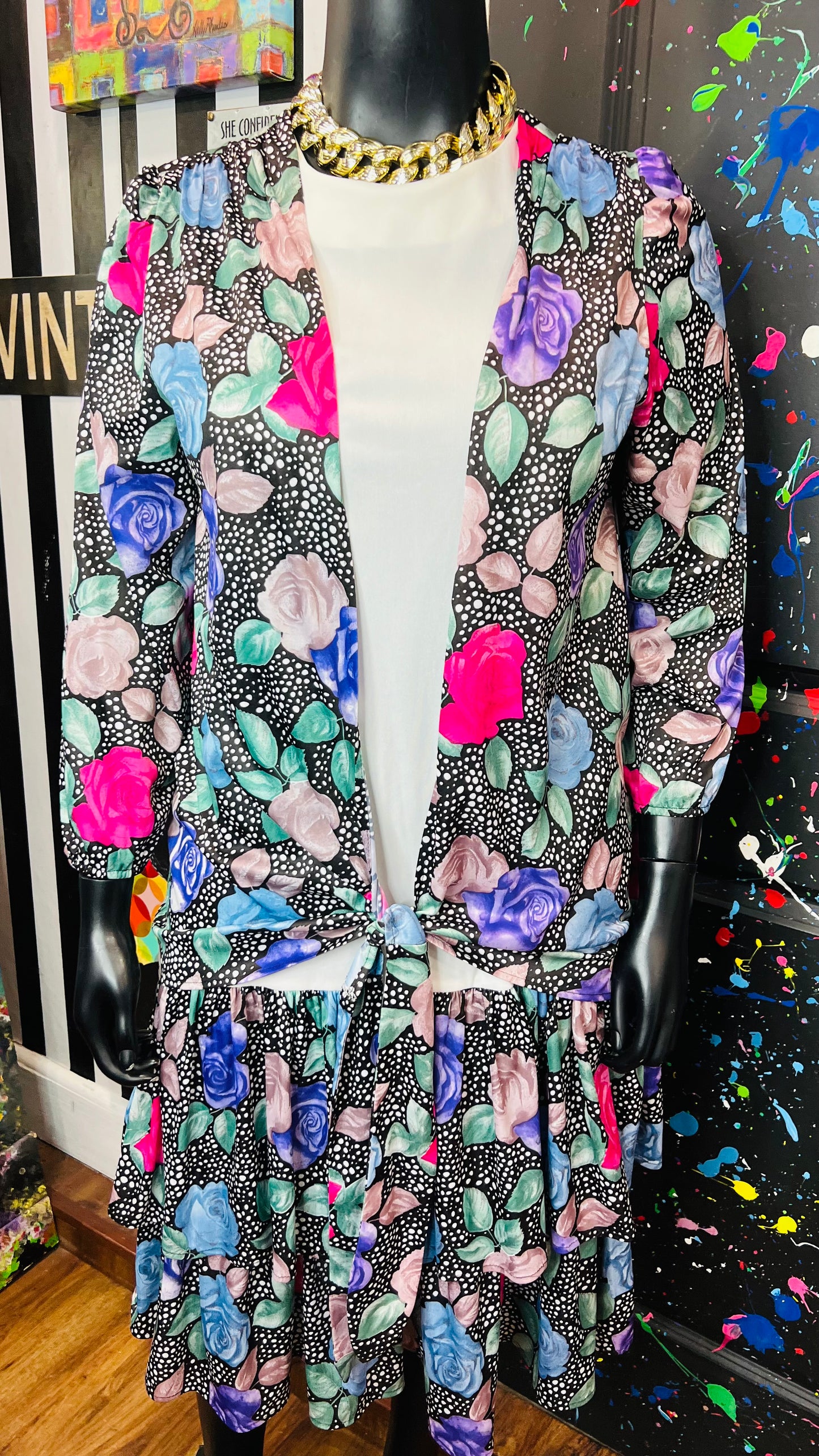 Vintage Polka Dot & Floral Dress (20)