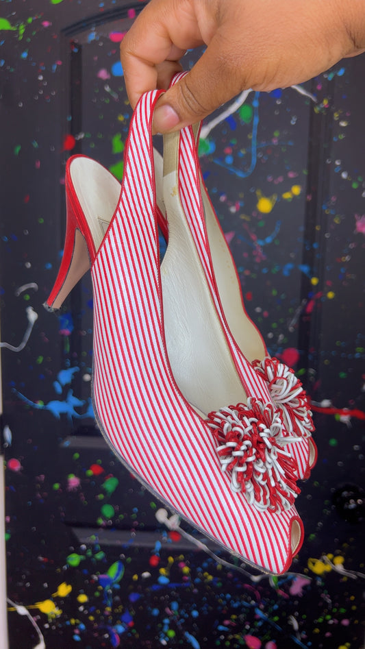 Vintage Red & White Striped Heels (10)