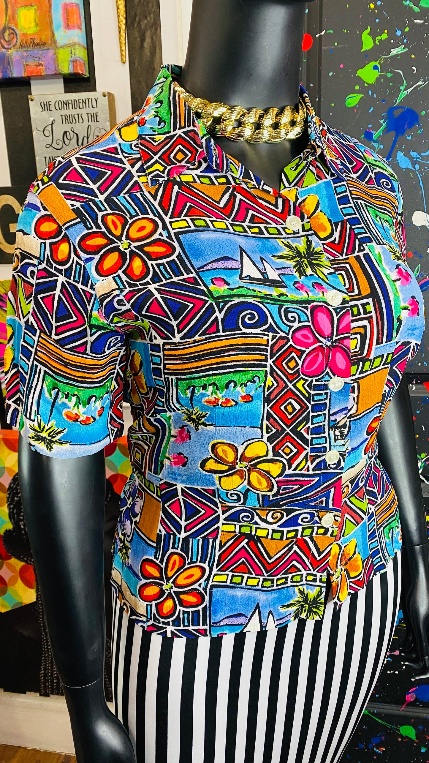Vintage Cropped Abstract Blouse (12)