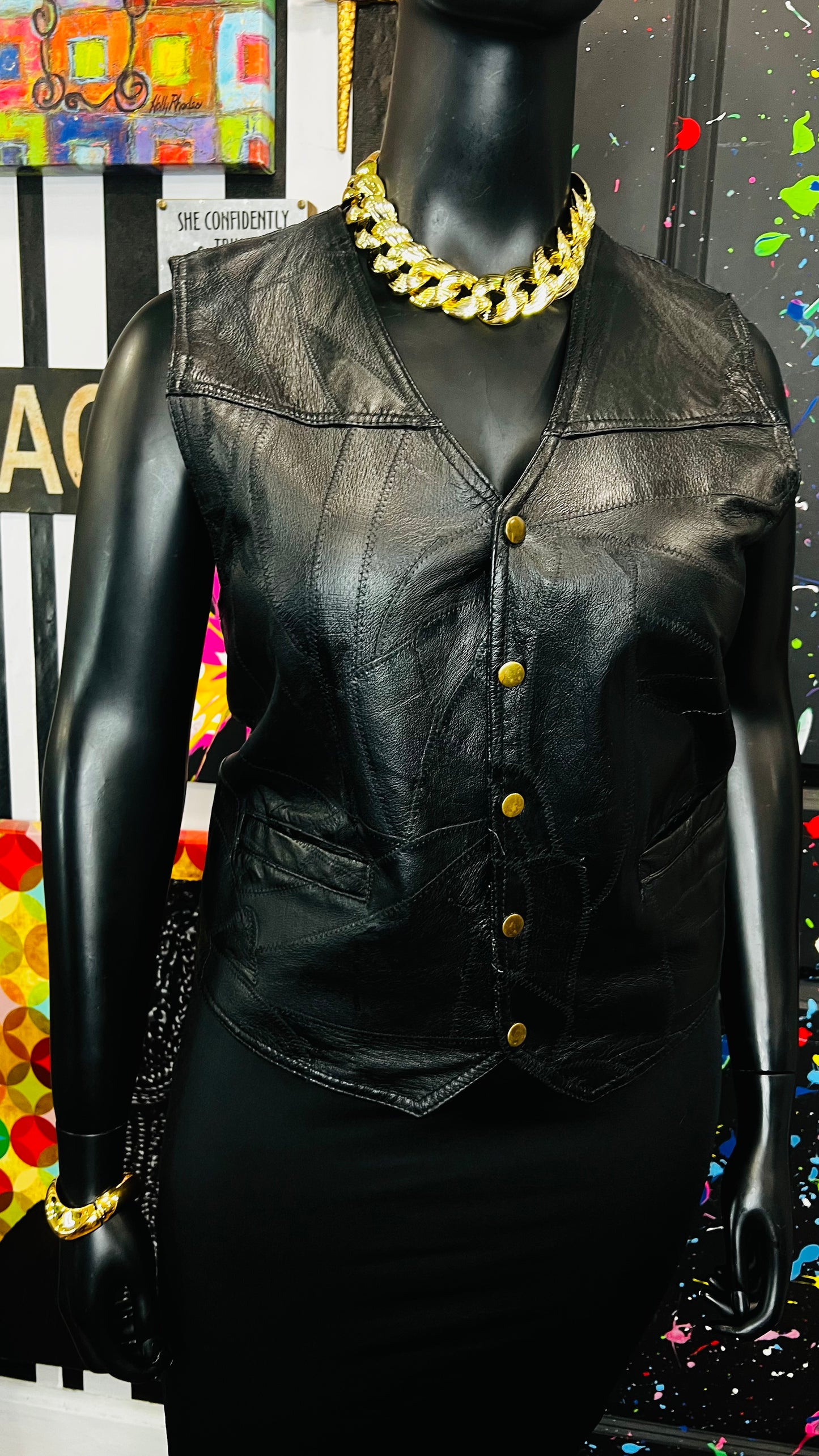 Vintage Genuine Leather Patchwork Vest (14)