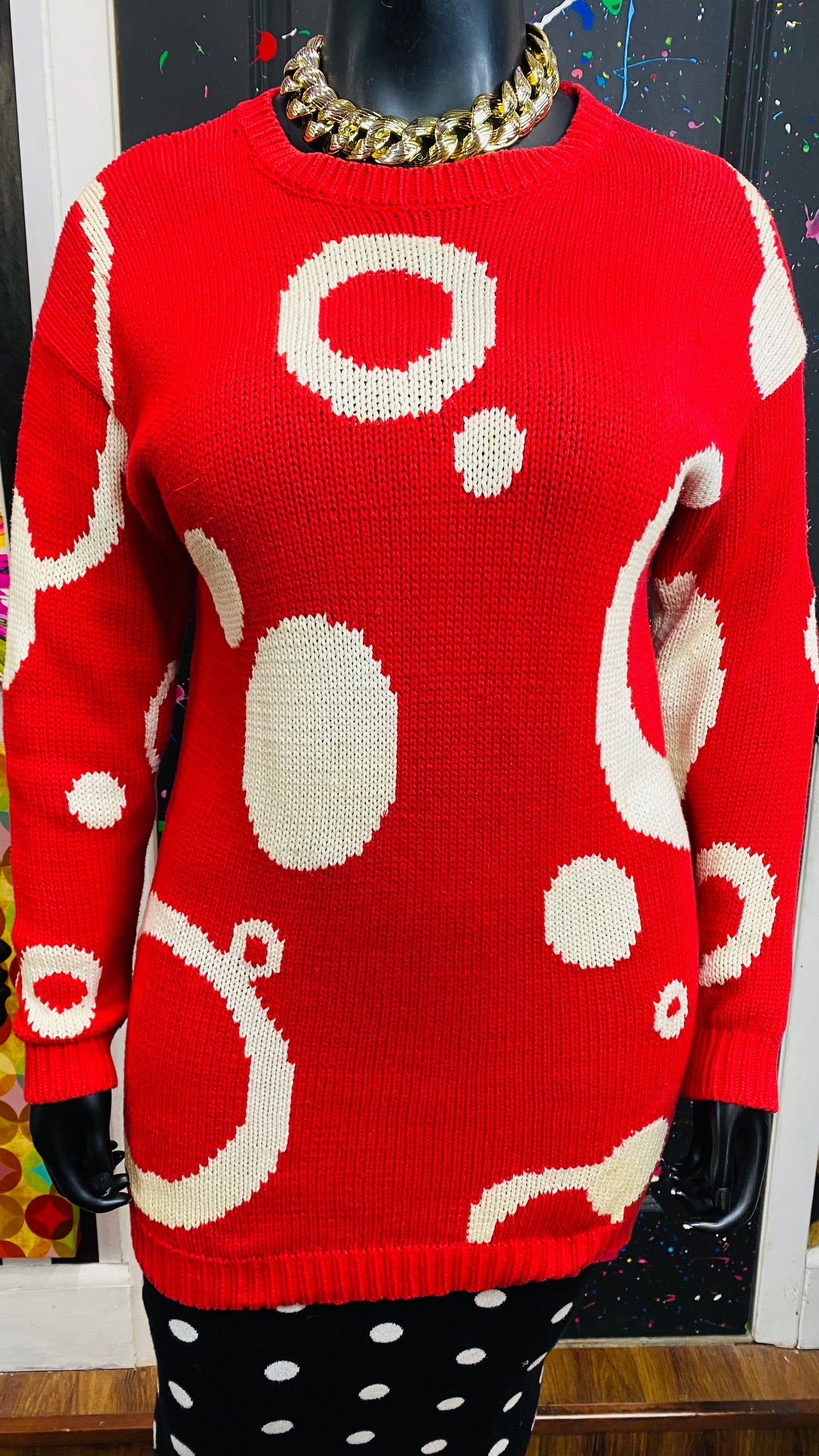 Vintage Red & White Circles Sweater (16)