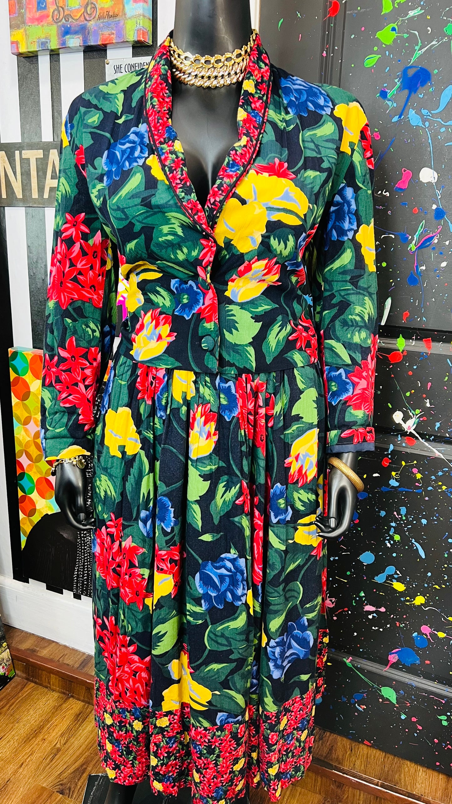 Vintage Cropped Floral & Mix Print Skirt Set (14)