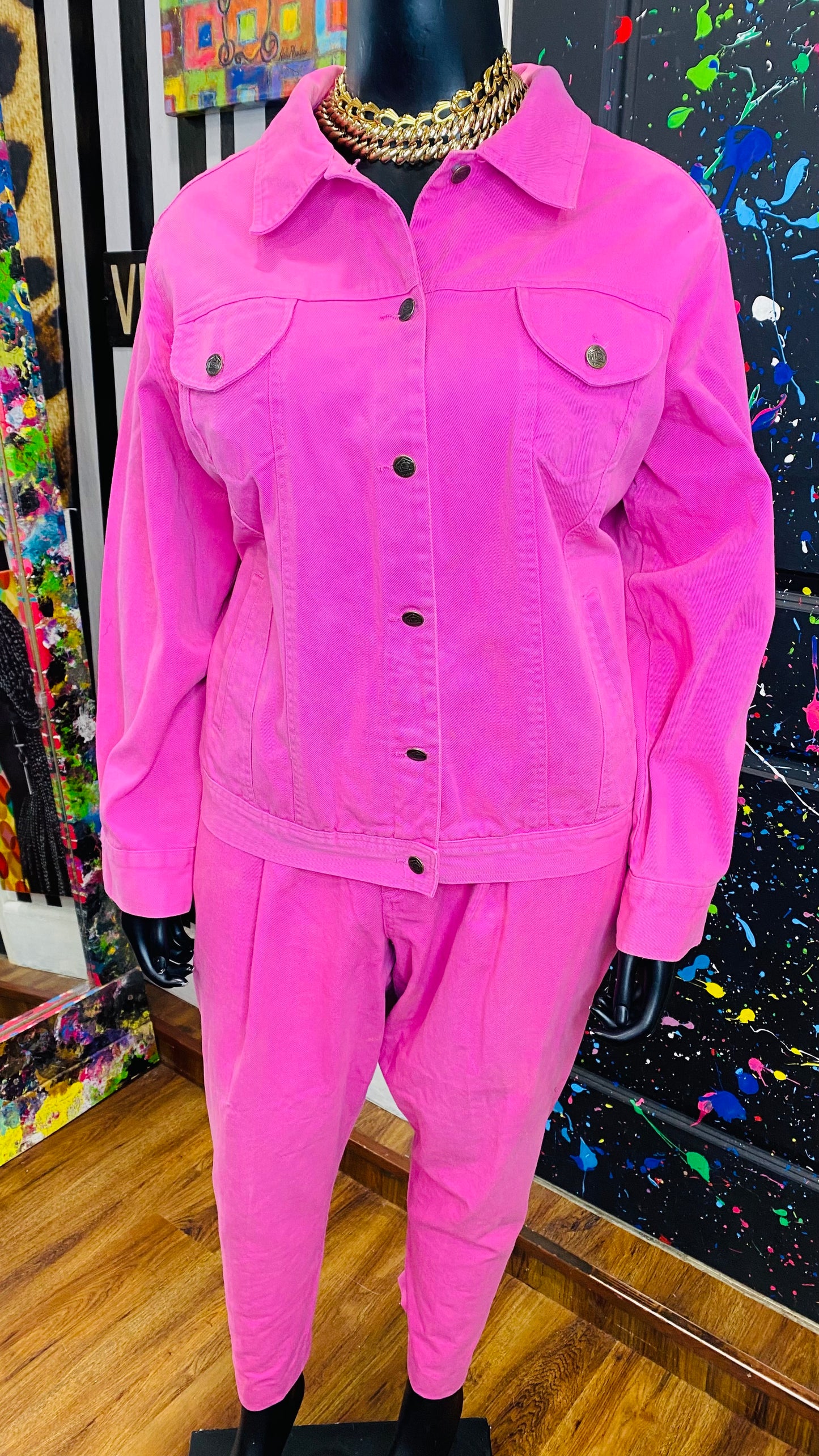Vintage 90’s Red Denim Set- Pink Jeans & Denim Jacket (26W)